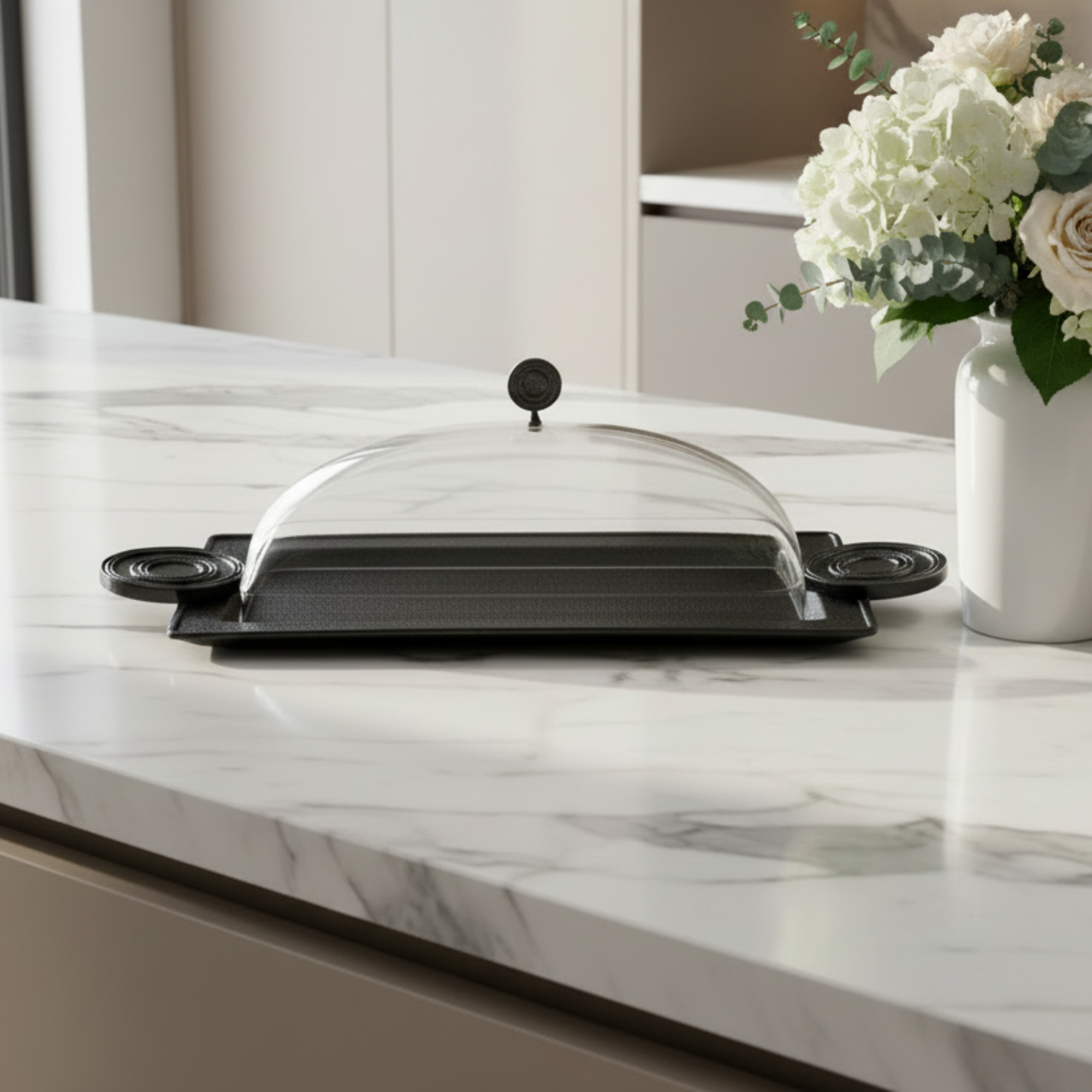 Almarjan Serving Tray with Cover 50 cm Black Crackle