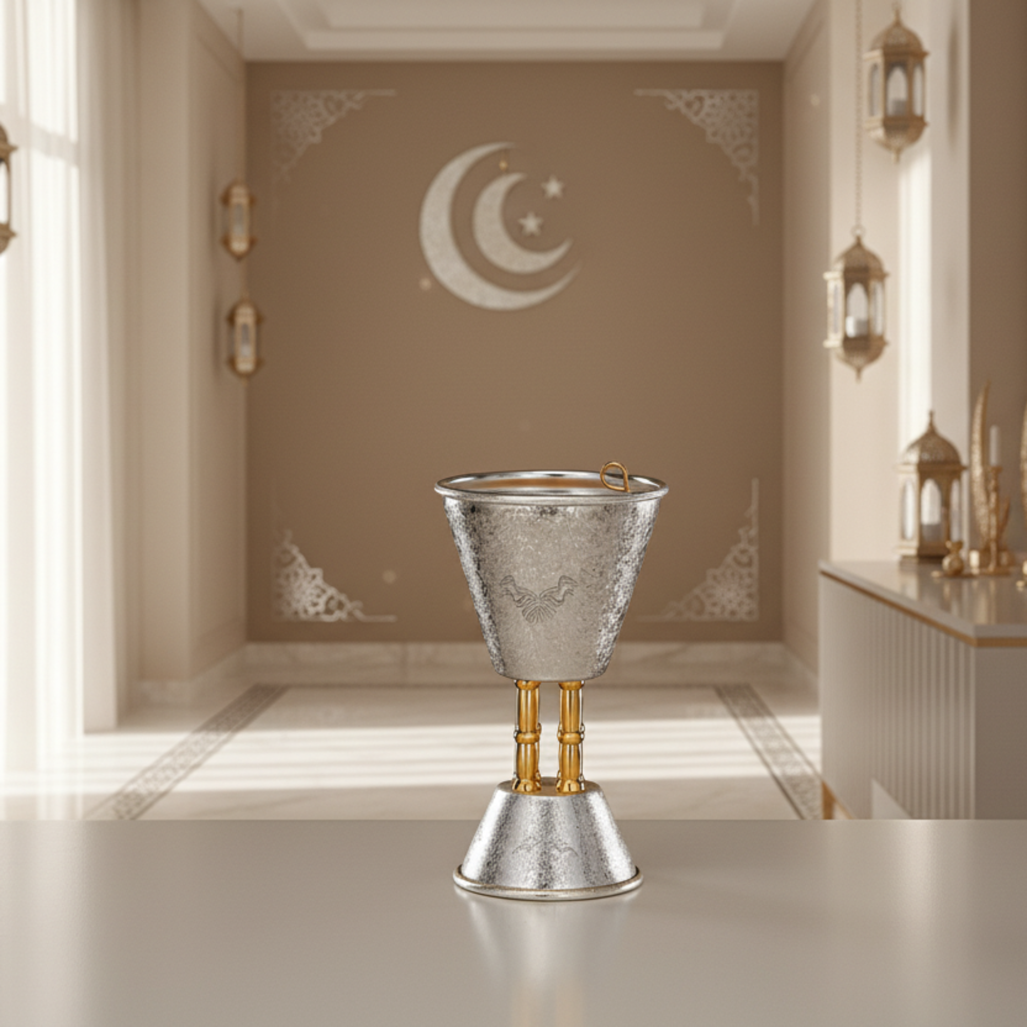 Almarjan Incense Burner Silver & Gold Crackle 18cm