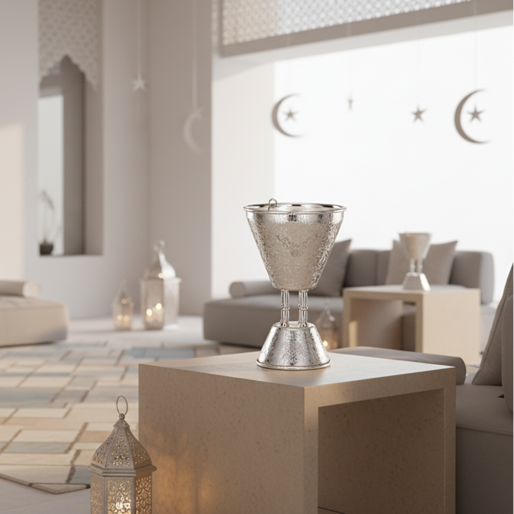 Almarjan Incense Burner Silver Crackle 21cm