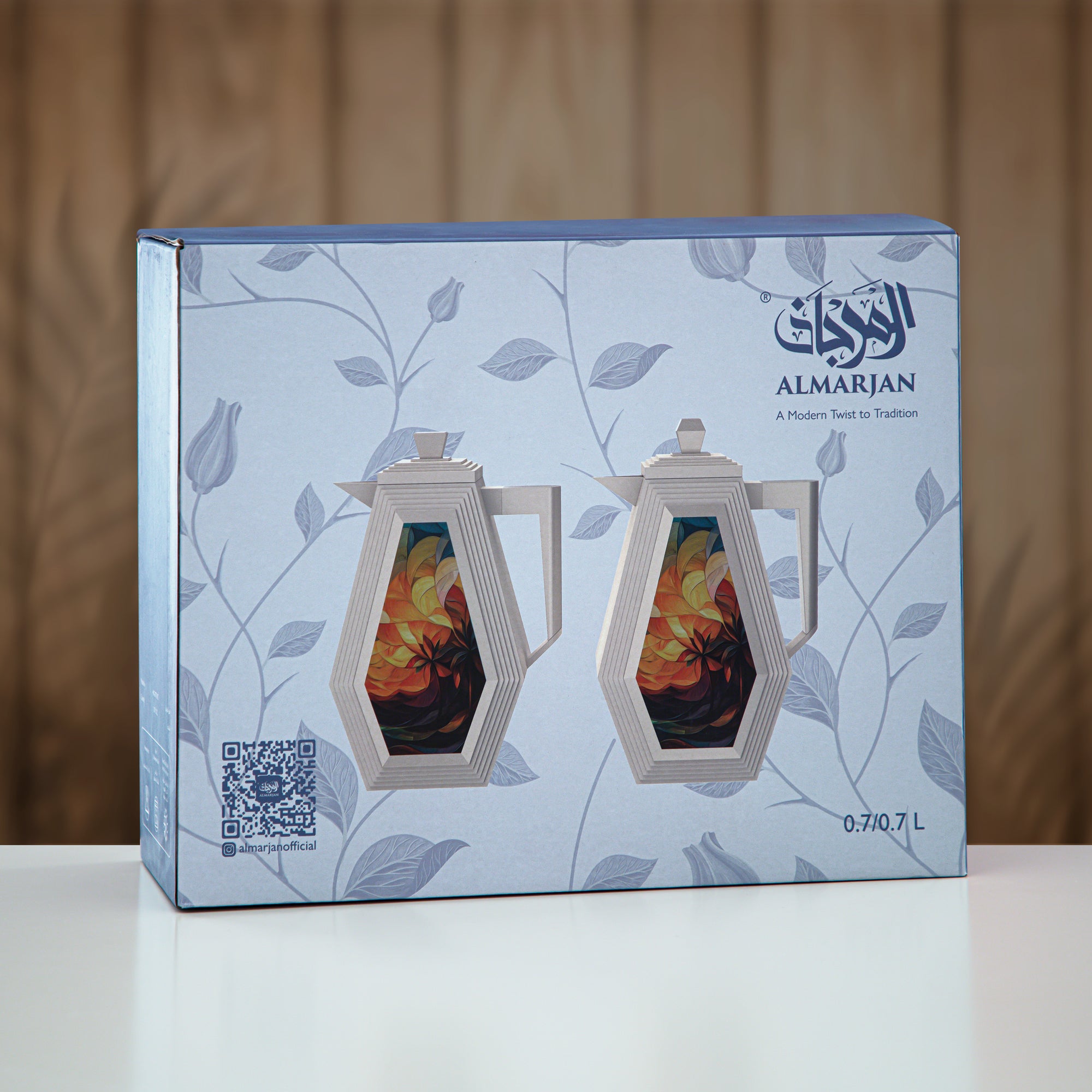 Almarjan Vacuum Flask Set 0.7L + 0.7L Matt Silver & Matt Gold