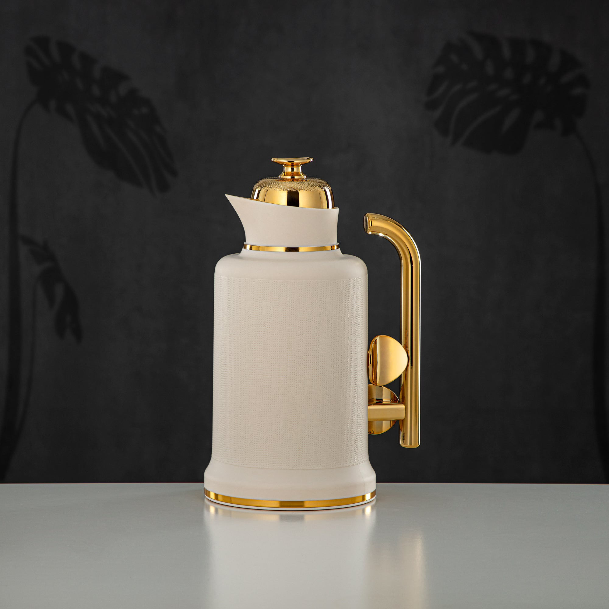 Almarjan Vacuum Flask Set, ABS, Push Button, 1L + 1L, Matt Ivory & Gold (IZ-MIVYG) - Modern Elegance