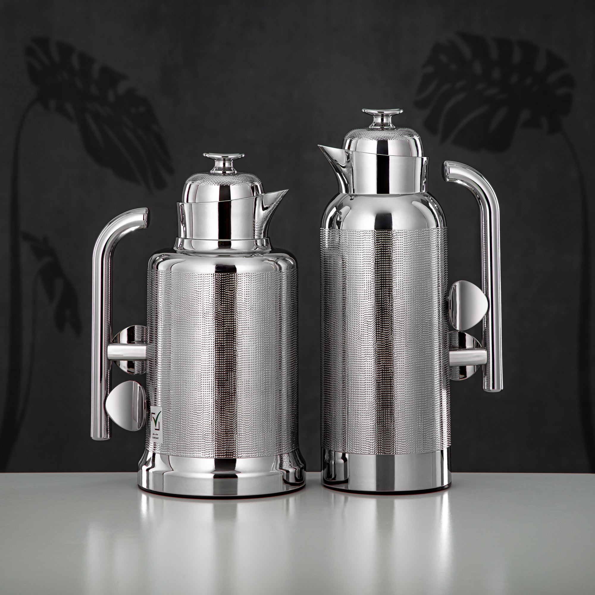 Almarjan Vacuum Flask Set, ABS, Push Button, 1L + 1L, Silver (IZ-S) - Modern Elegance
