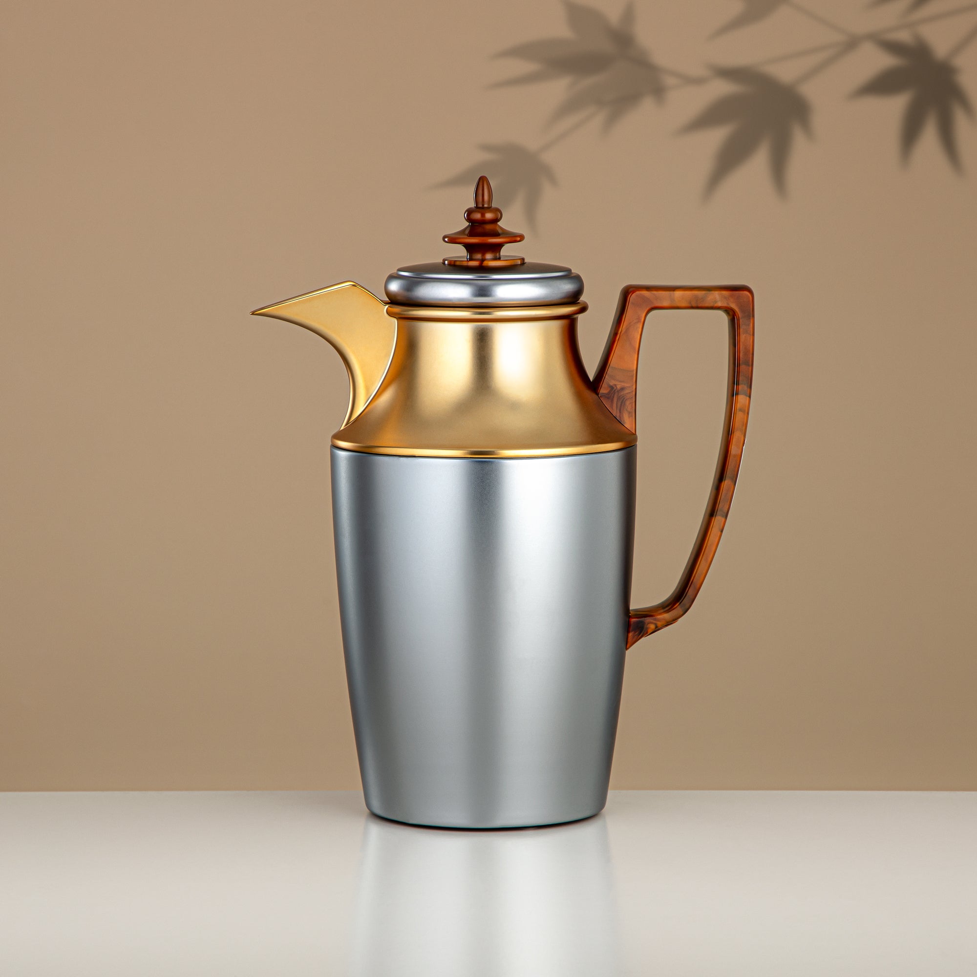 Almarjan Vacuum Flask Set, Push Button, 1L + 1L, Matt Silver & Matt Gold (JBH10T/10C-H/S/S/H/S) - Tea & Coffee Vacuum Flask