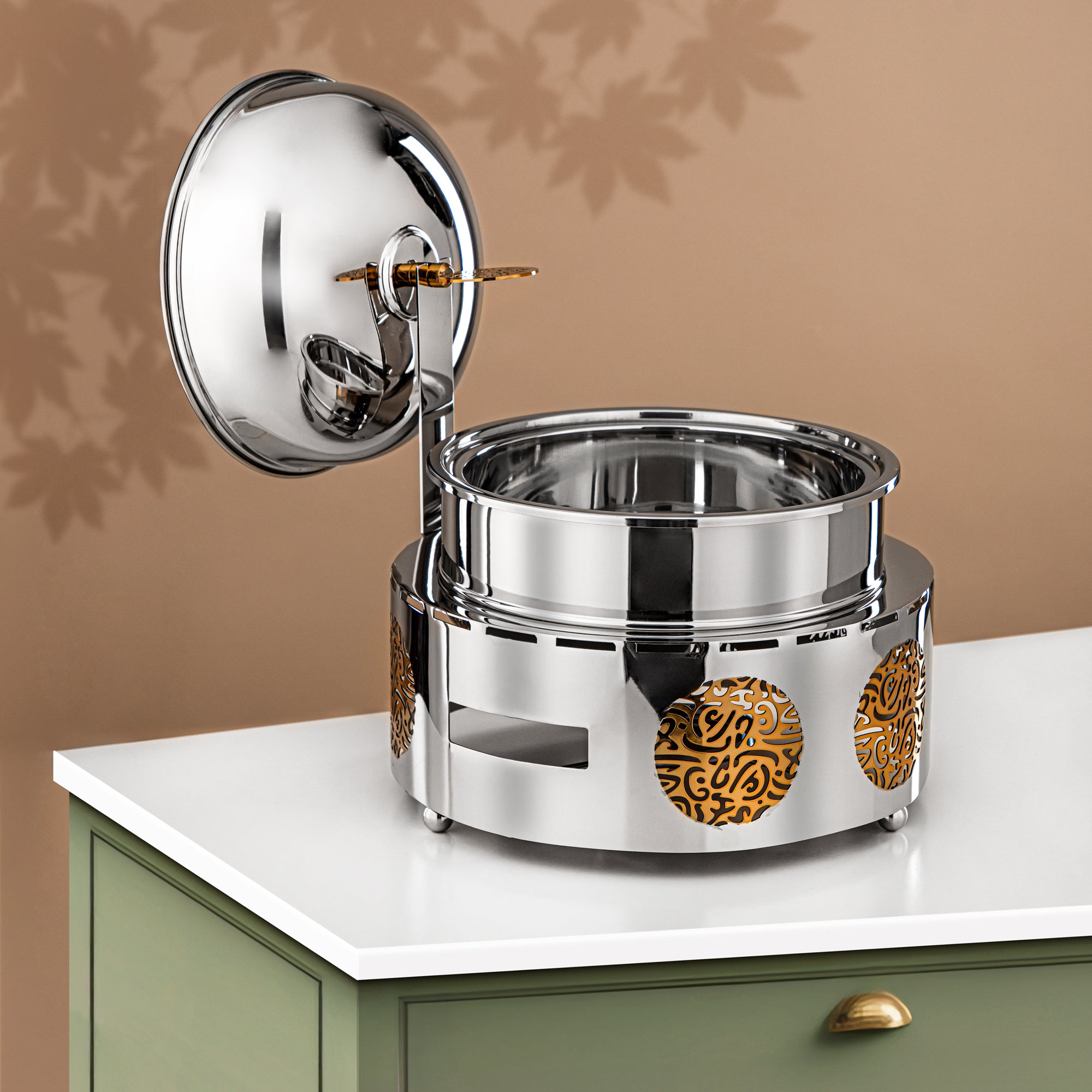 Almarjan Chafing Dish Stainless Steel 3L Silver & Gold (MD-3015B) - Stylish Serveware