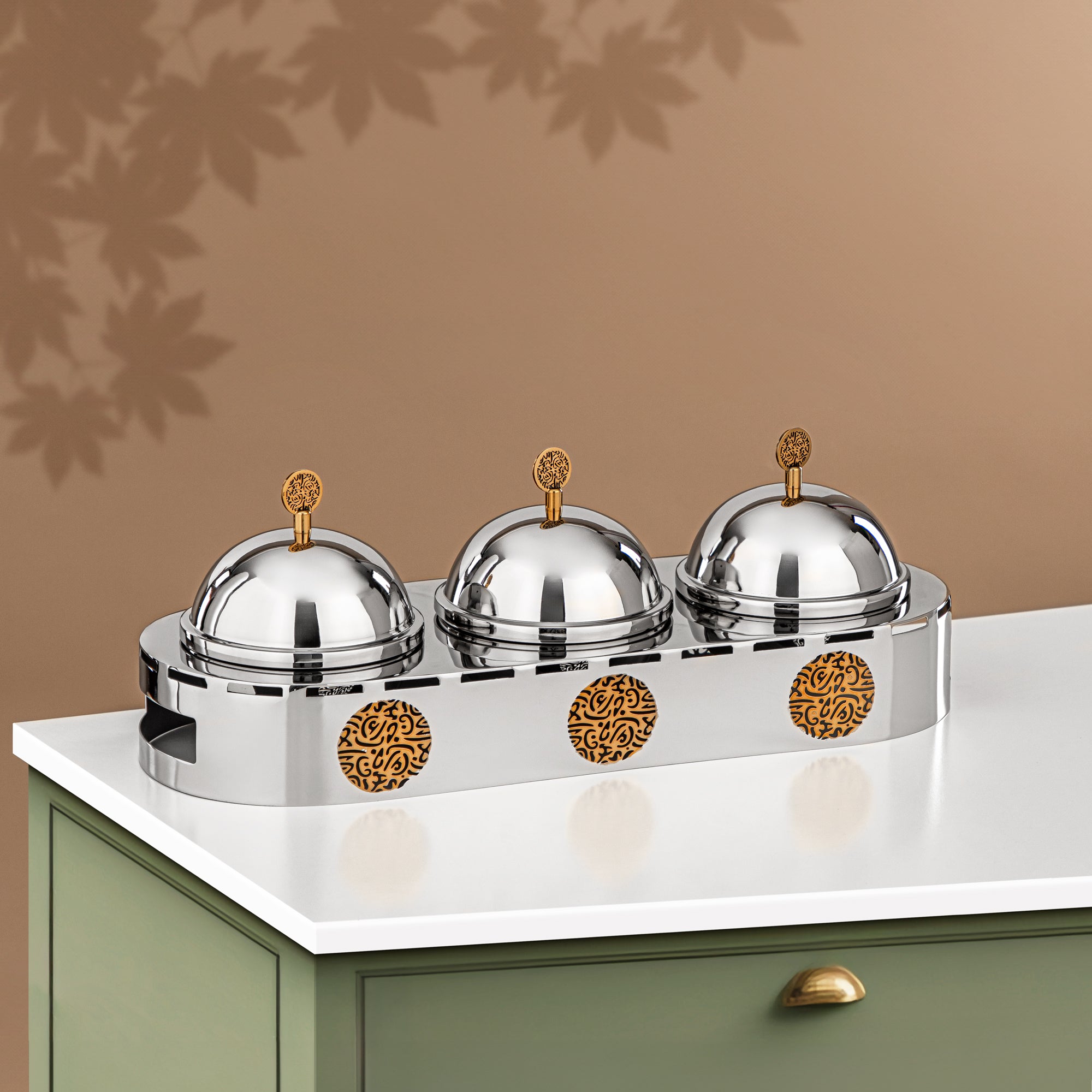 Almarjan 3 Part Candy Set Stainless Steel Silver & Gold (MD-3023) - Stylish Serveware