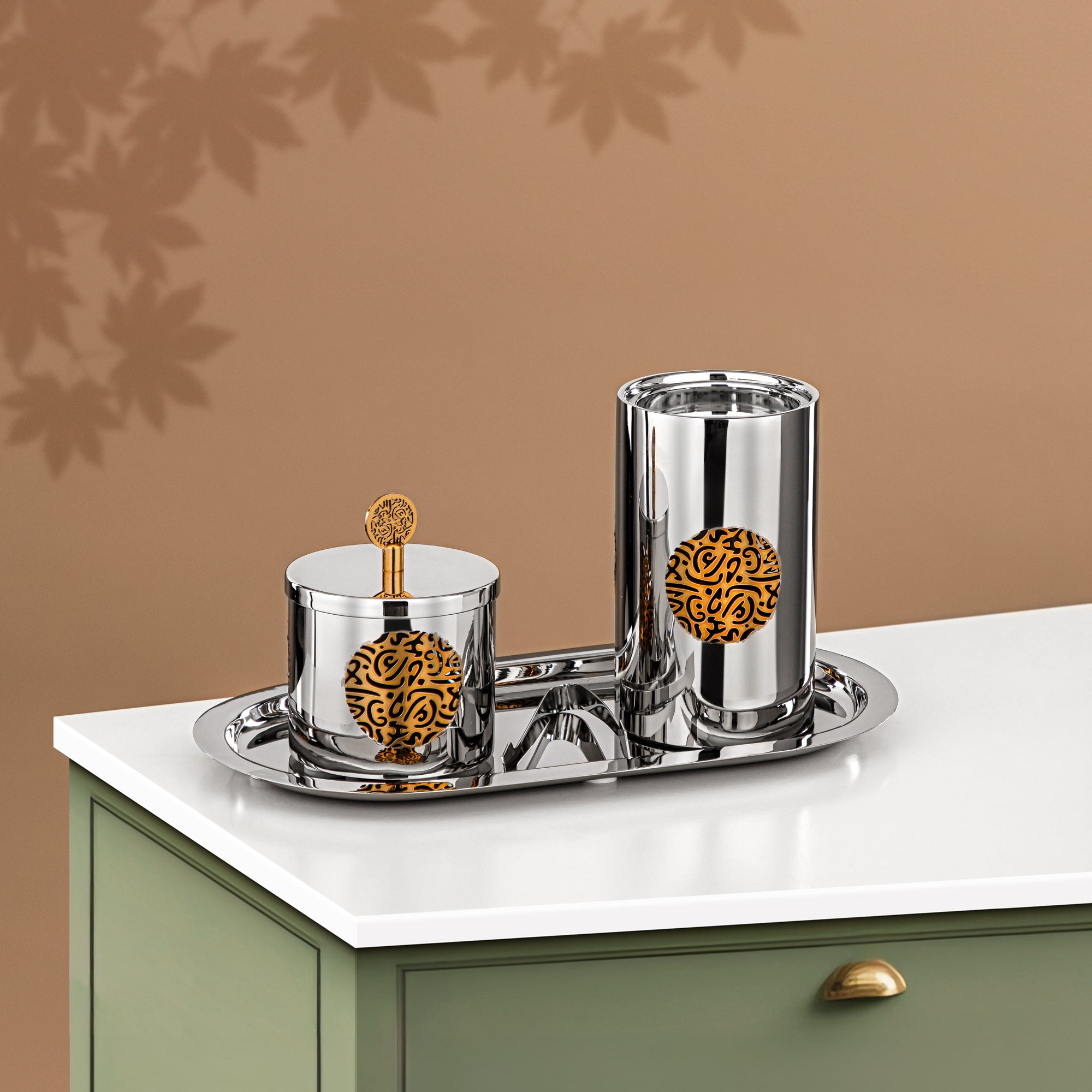 Almarjan Incense Burner Set Stainless Steel Silver & Gold (MD-3027) - Oud Burner