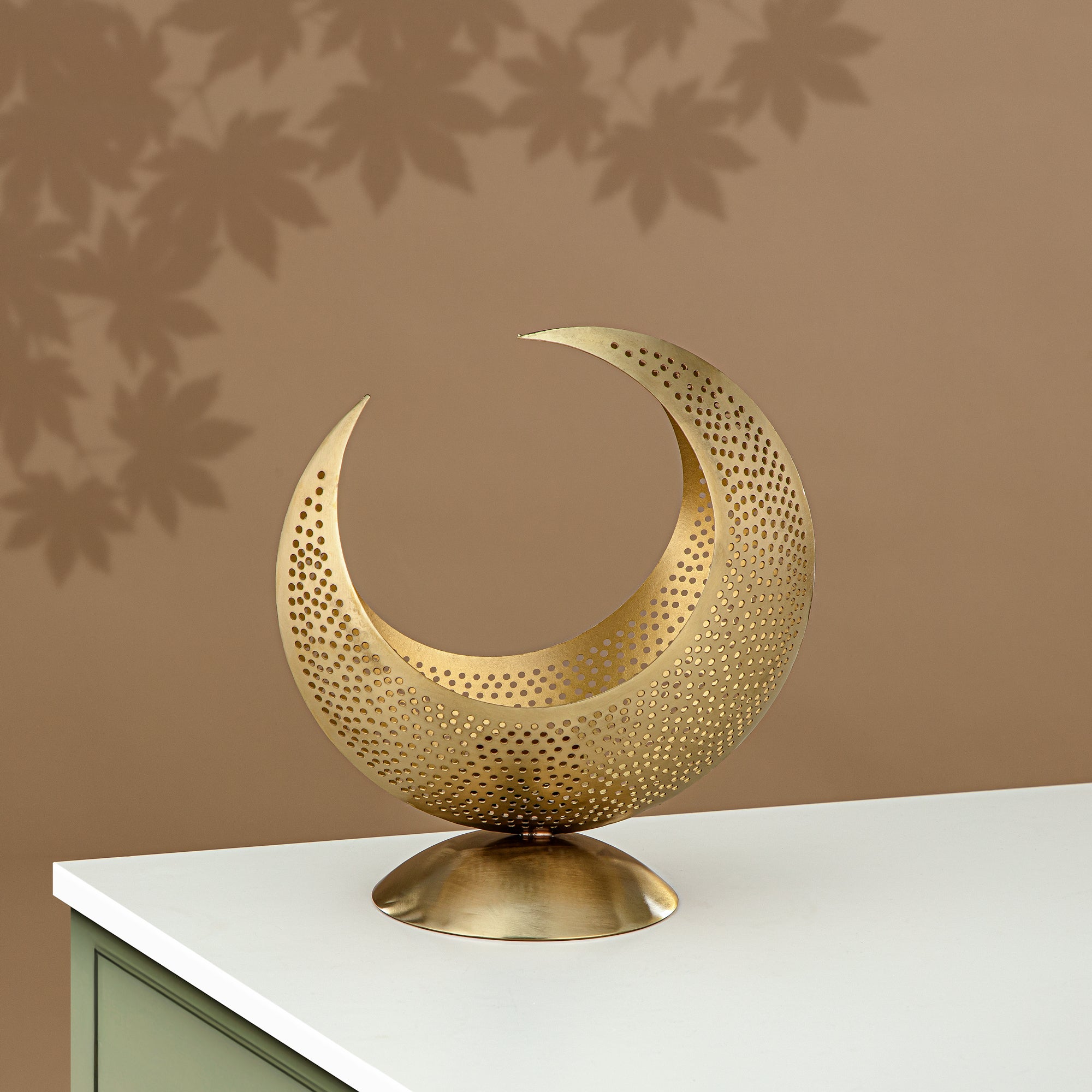 Almarjan Moon Tealight Holder, 24CM, Matt Gold (MD-3038 A) - Ramadan Decoration