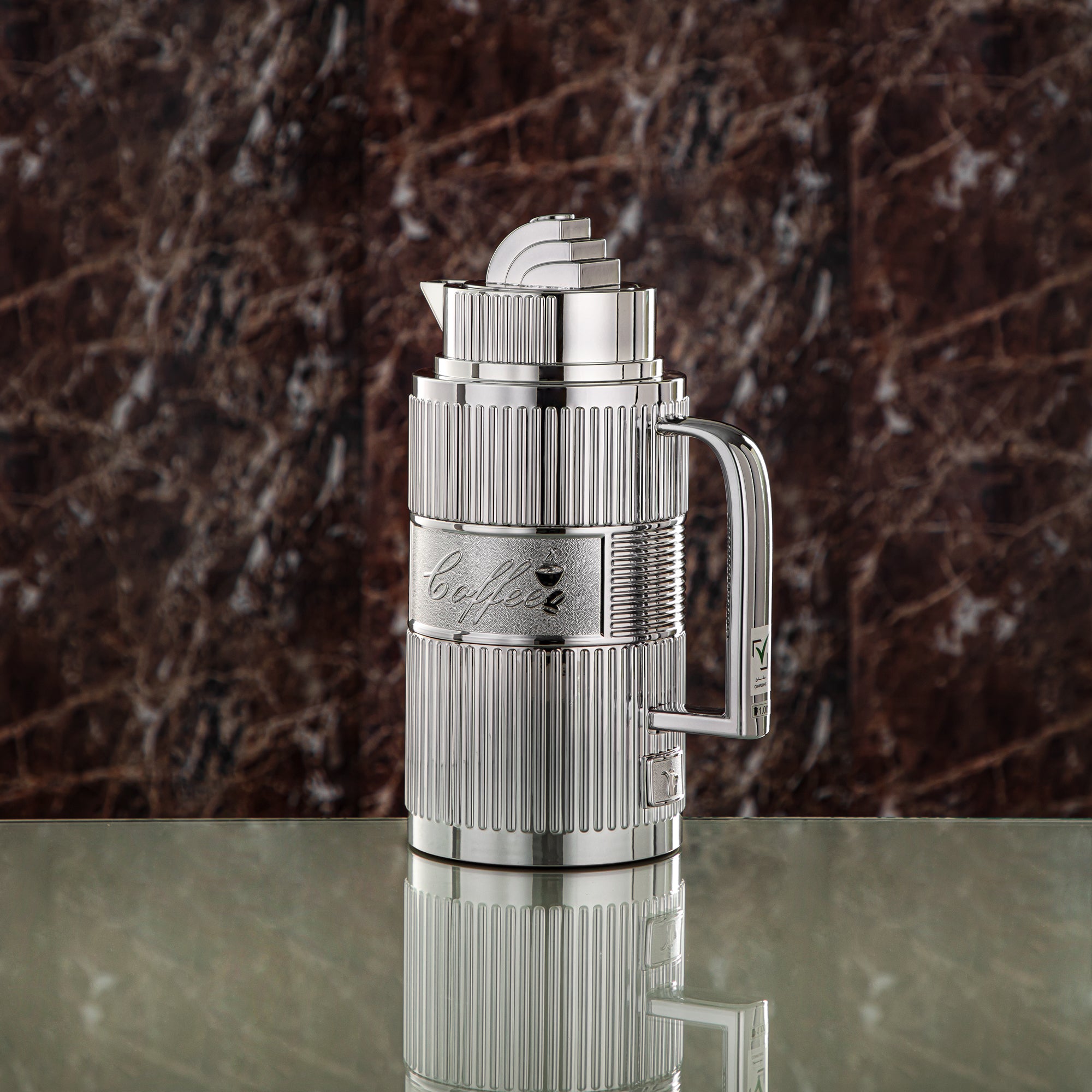 Almarjan Vacuum Flask Set, ABS, Push Button - 1L + 1L, Silver (OUD-S) - Tea & Coffee