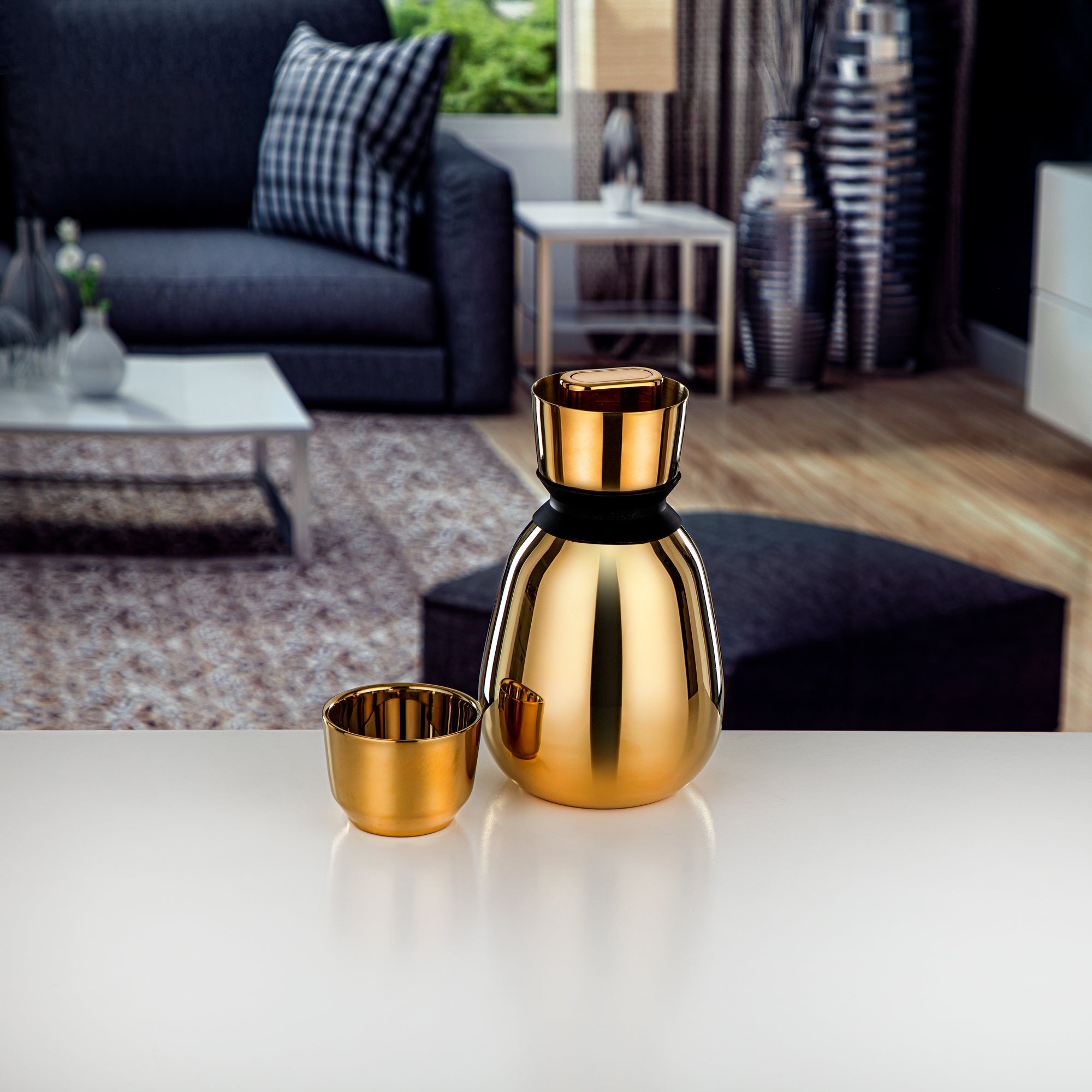 Almarjan Vacuum Flask Set 3 Pieces, Double Wall, Stinless Steel, 0.6L, Gold (QS03-06G) - Camp in Style