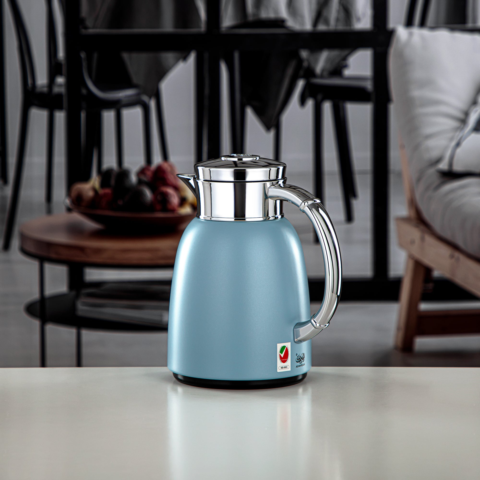 Almarjan Vacuum Flask 0.65L (QVC-0650Q406YZC) - Push Button, Light Blue | Modern Serveware