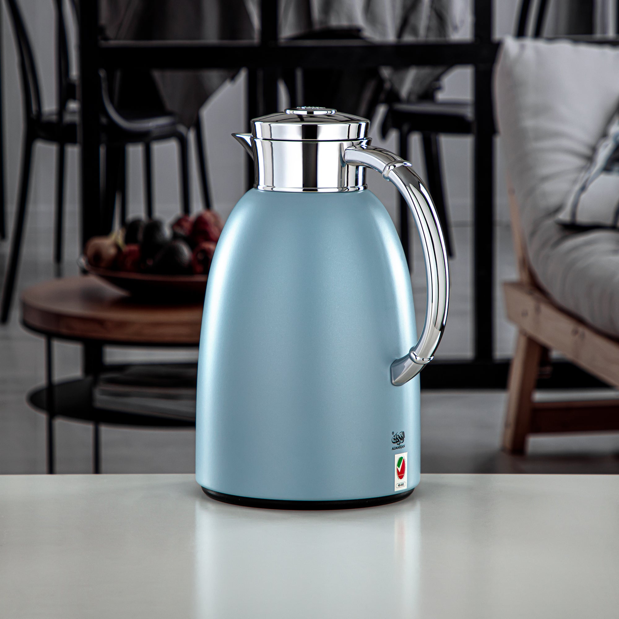 Almarjan Vacuum Flask 1.6L (QVC-1600Q406YZC) - Push Button, Light Blue | Modern Serveware