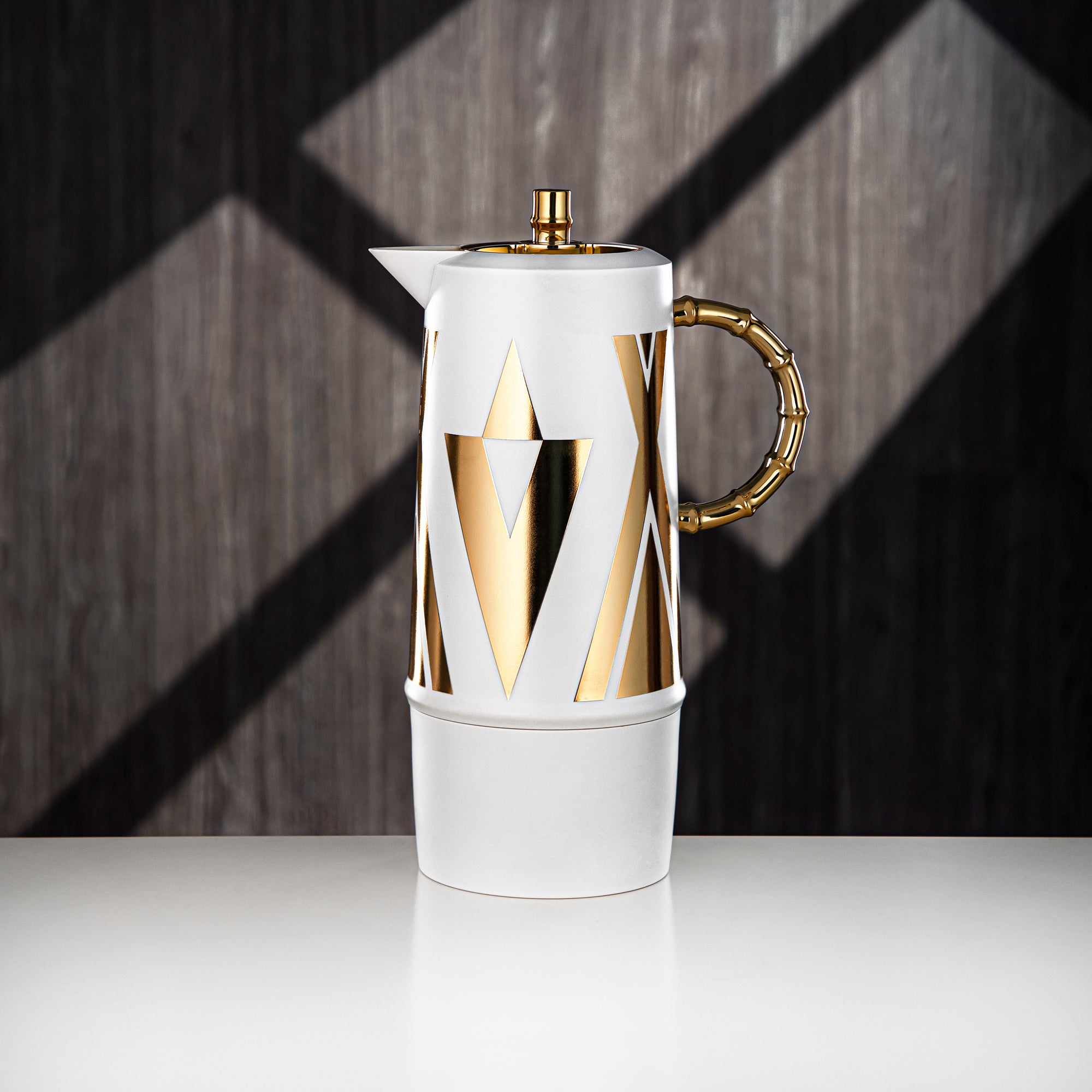 Almarjan Vacuum Flask Set, Push Button, ABS, 0.6L + 1L, White & Gold (SJ28W) - Serving Tea & Coffee