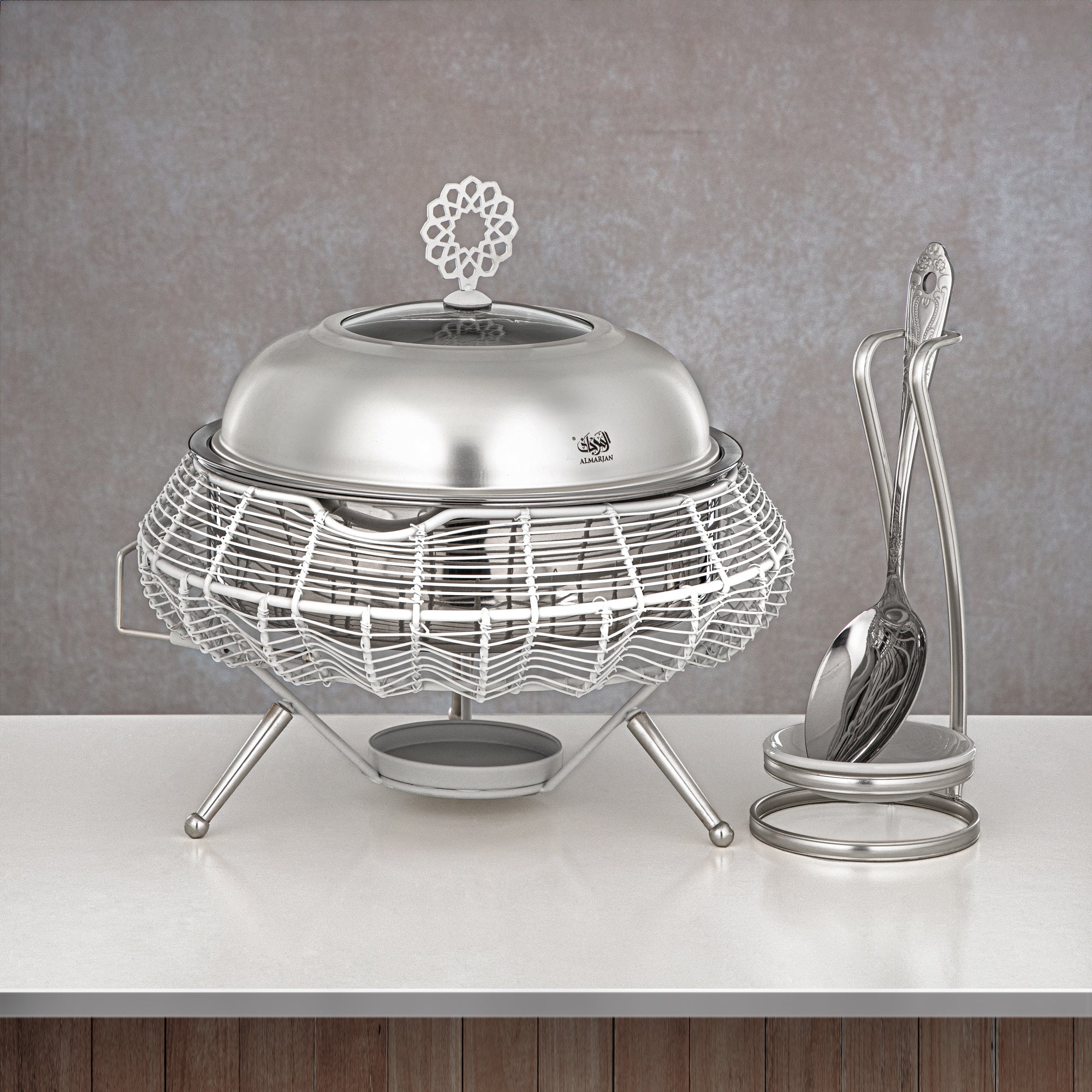 Almarjan 2000 ML Chafing Dish White & Silver - STS0013238