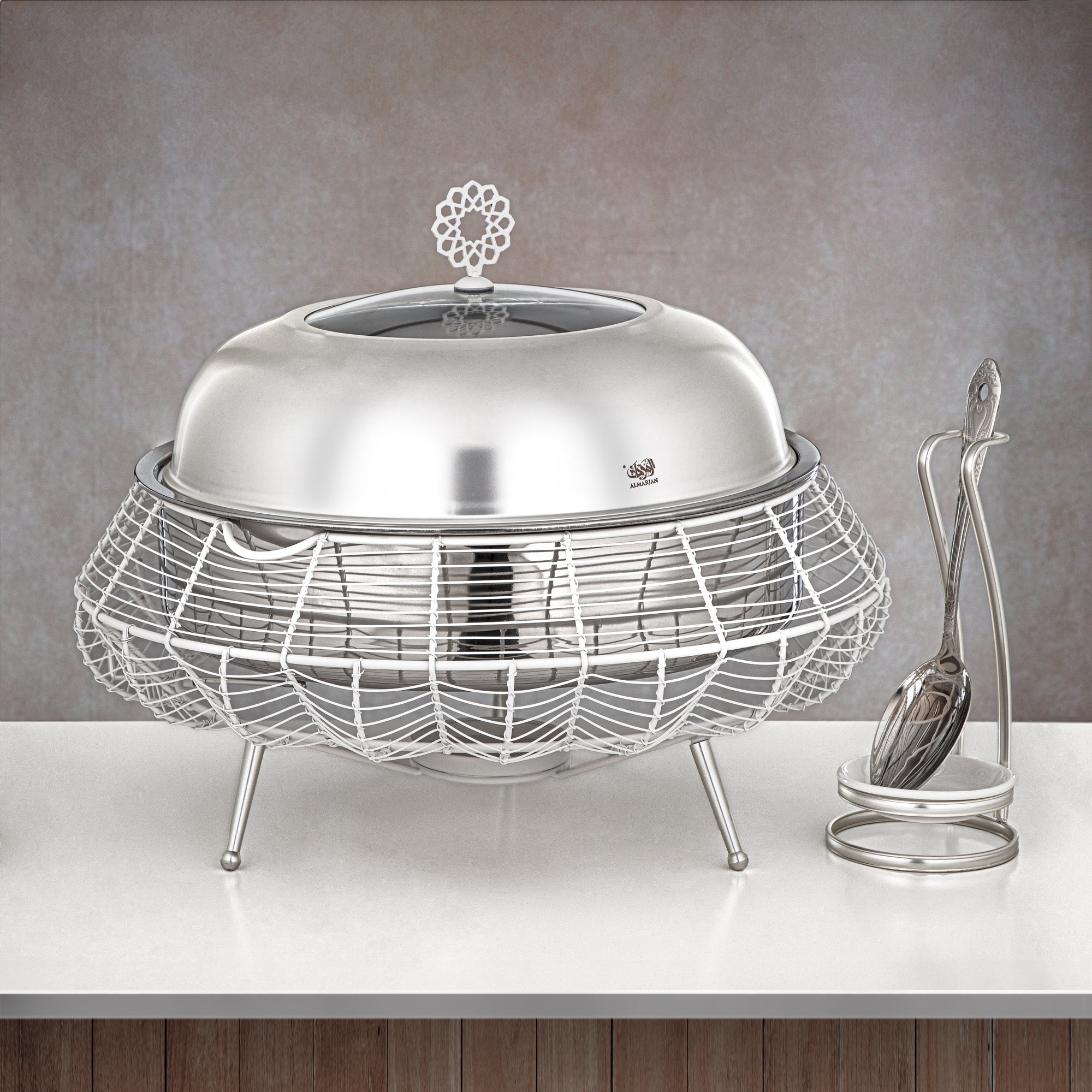 Almarjan 6500 ML Chafing Dish White & Silver - STS0013241