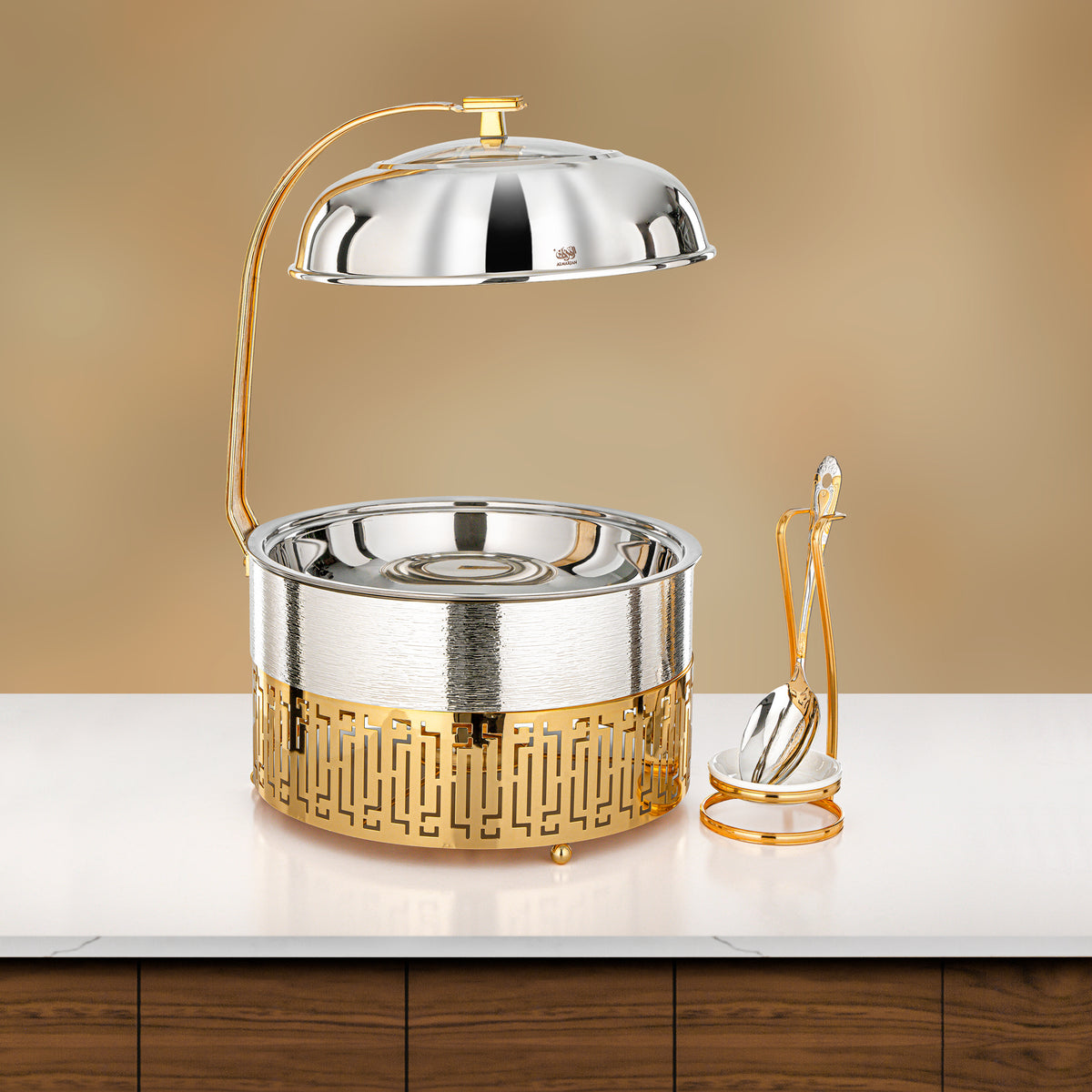 Almarjan 4 Lit Chafing Dish, Brushed Silver & Gold