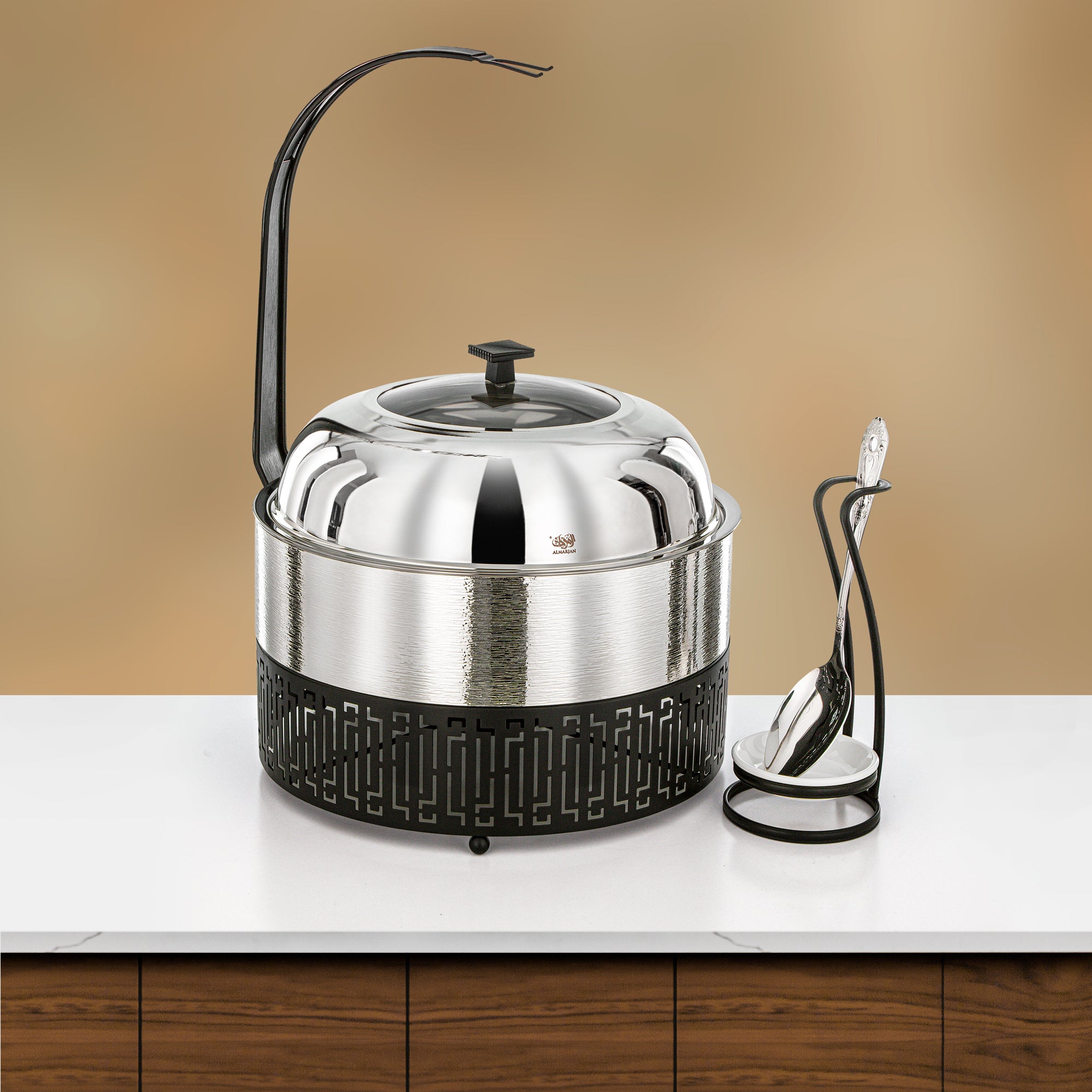 Almarjan 6.5 Lit Chafing Dish, Brushed Silver & Black