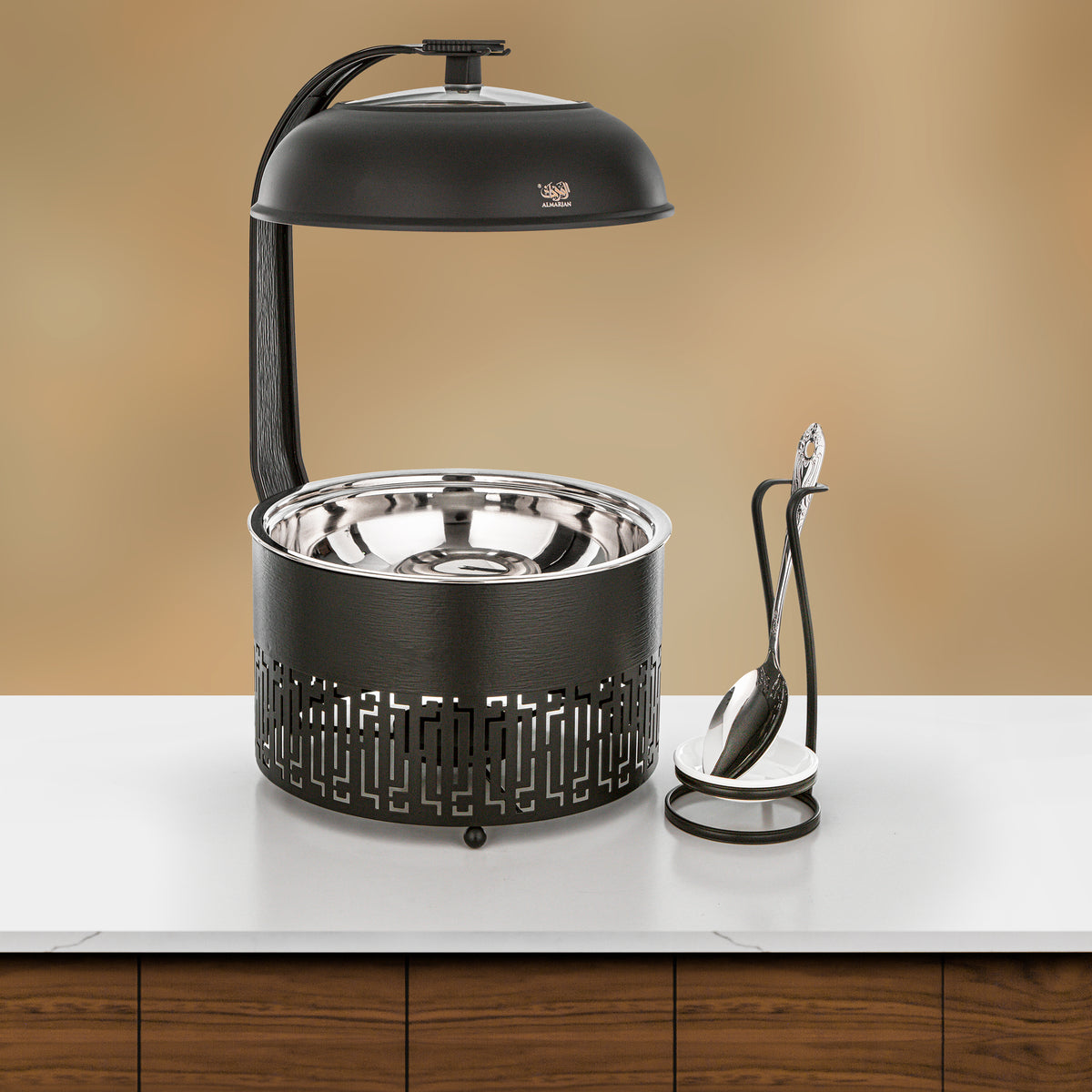 Almarjan 3 Lit Chafing Dish, Brushed Matt Black & Black