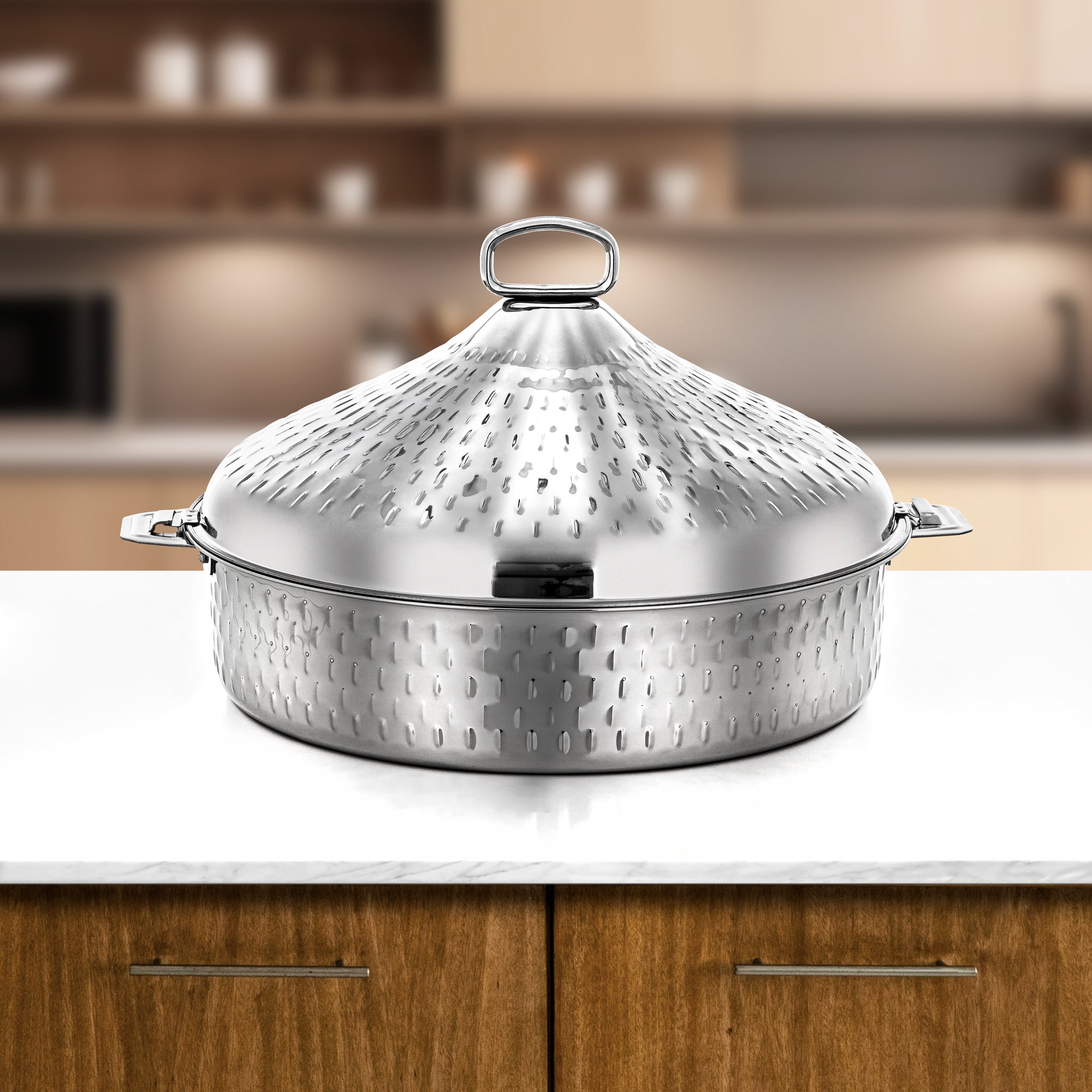 Almarjan Hot Pot Stainless Steel, 40CM (8500ML), Silver (H25M7) - Abeer Collection
