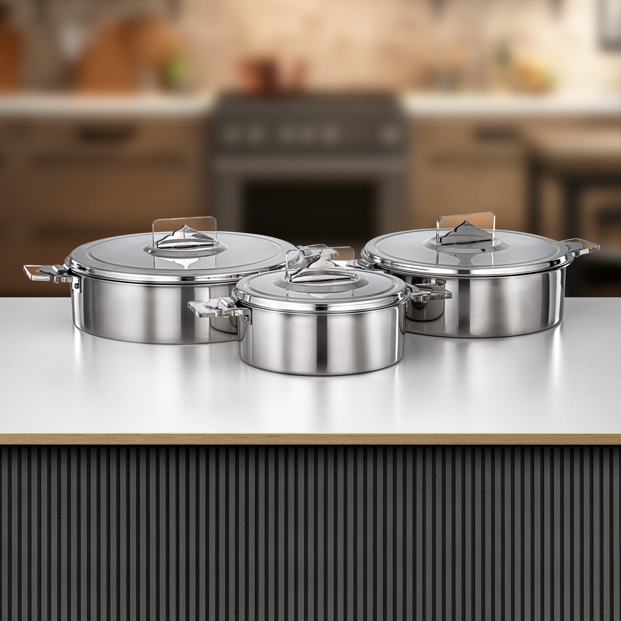 Almarjan Hot Pot Set Stainless Steel 25cm + 30cm + 35cm (H25P5) – Diana Collection | Elegant Serving for Ramadan & Gatherings