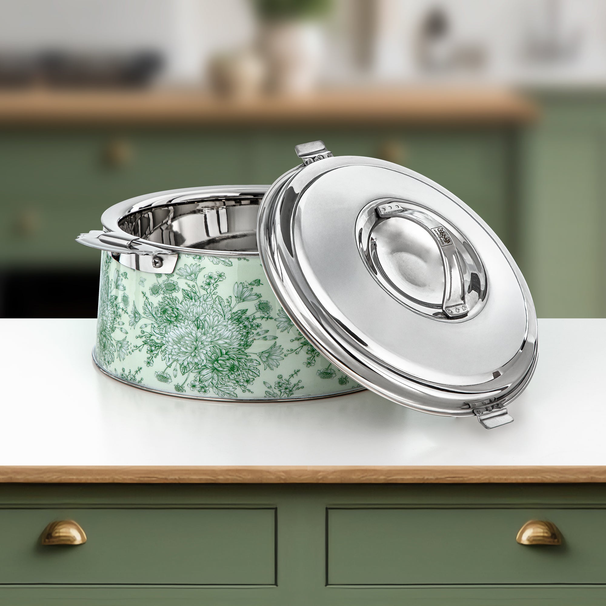 Almarjan Hot Pot Set Stainless Steel Floral Design 3000ml + 4000ml + 6000ml (H25SHF2) – Fonon Collection | Elegant Serving for Ramadan & Gatherings