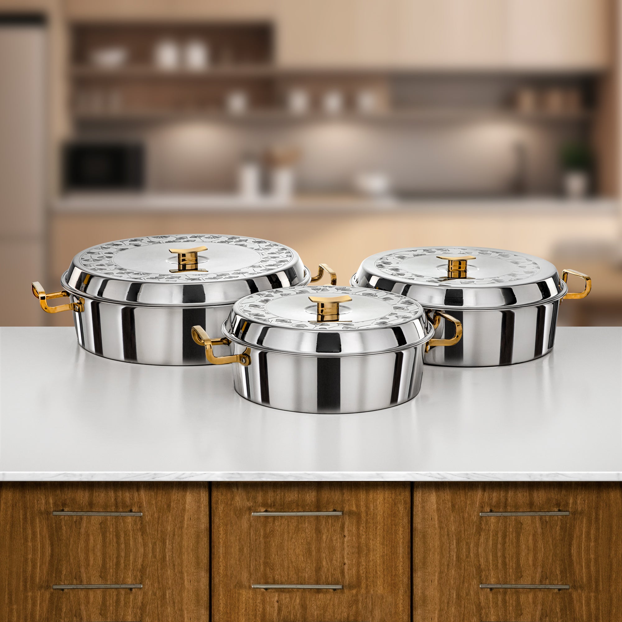 Almarjan Badr Hot Pot Set 3 Pieces Silver & Gold