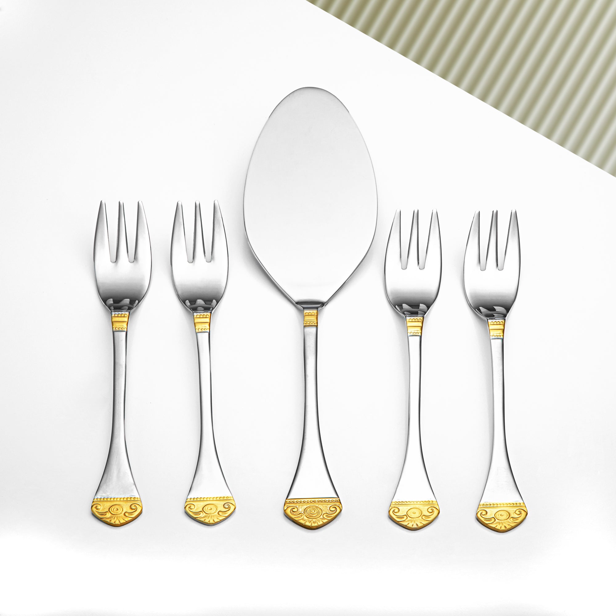 Almarjan 14 Pcs Lea Collection Stainless Steel Cake Set Silver & Gold- STS2051265