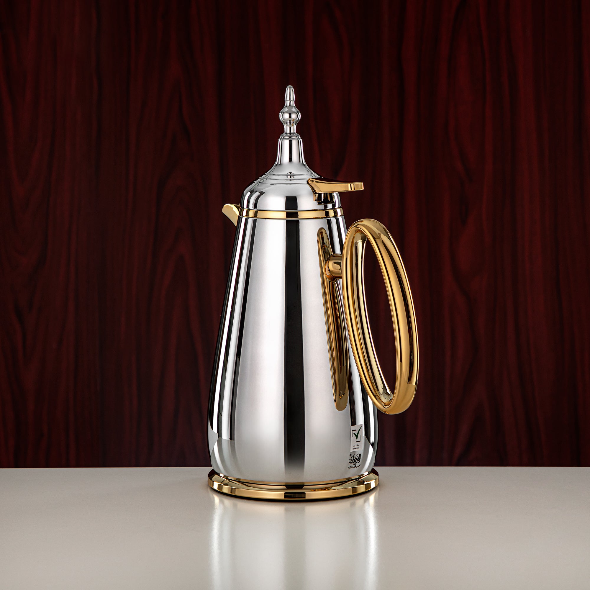 Almarjan Vacuum Flask Set Push Button ABS Silver & Gold 0.7L + 1L (UOP-A0700/B1000CC95) - Classic Vacuum Flask