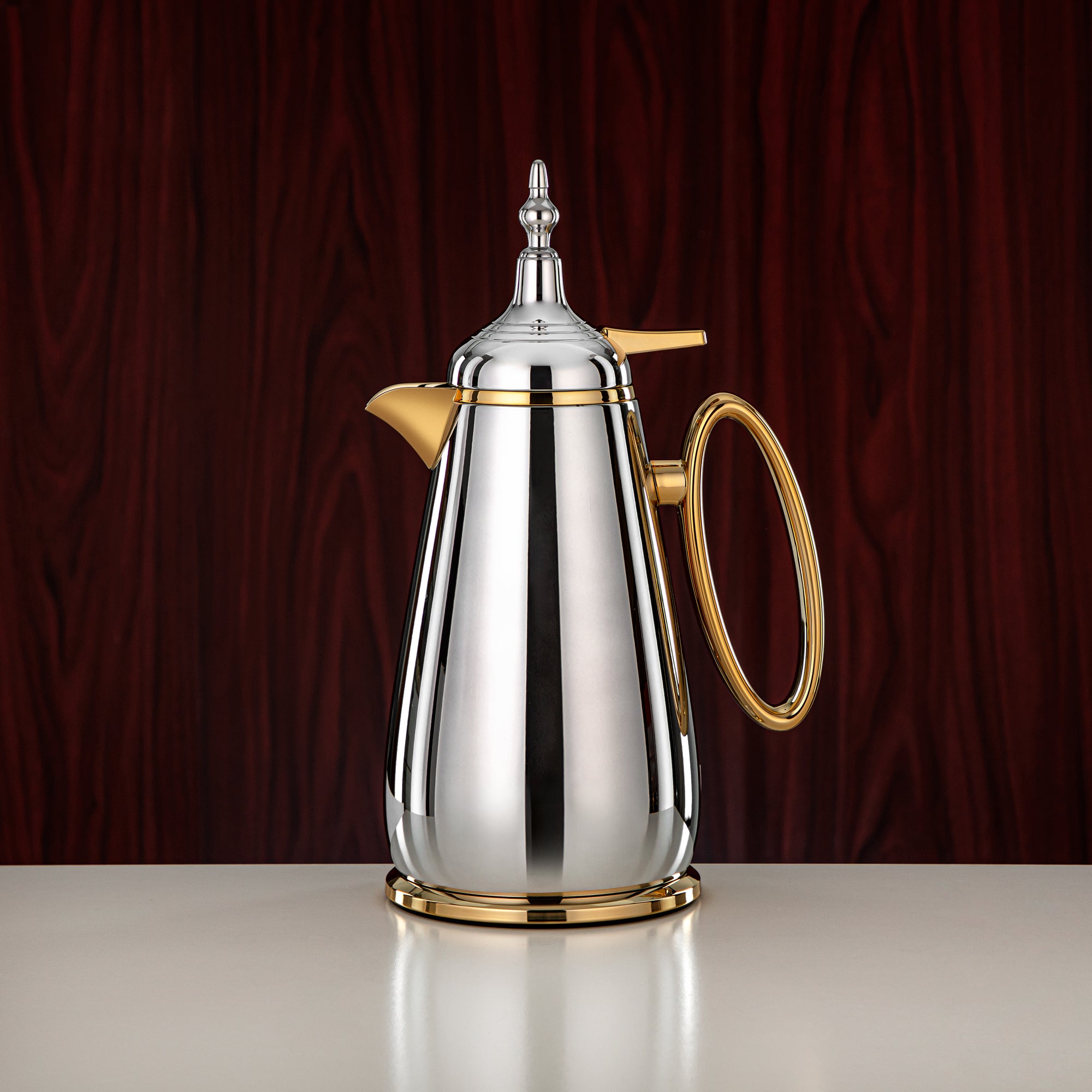 Almarjan Vacuum Flask Set Push Button ABS Silver & Gold 0.7L + 1L (UOP-A0700/B1000CC95) - Classic Vacuum Flask