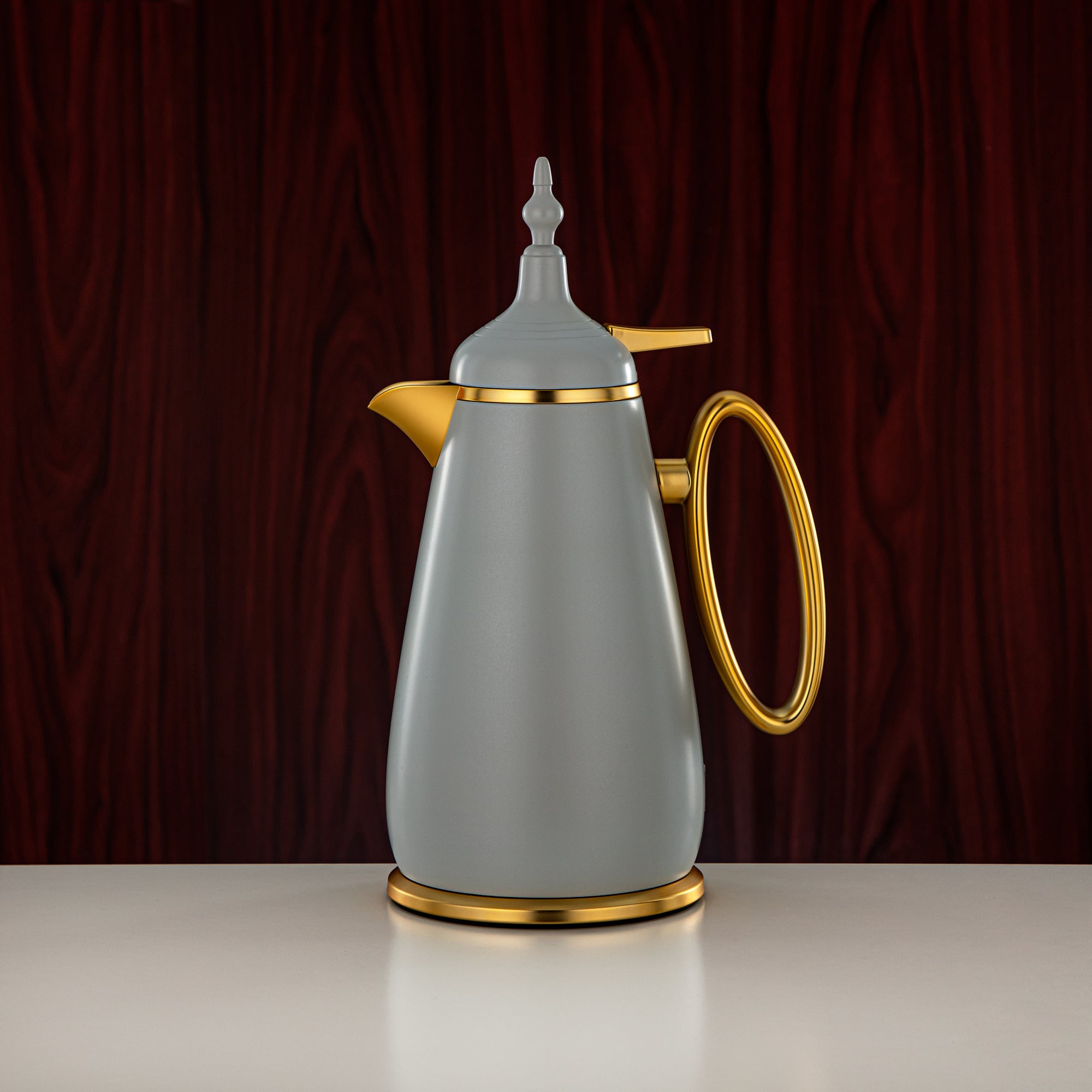 Almarjan Vacuum Flask Set Push Button ABS Matt Grey & Matt Gold 0.7L + 1L (UOP-A0700/B1000Q265YZE22) - Classic Vacuum Flask