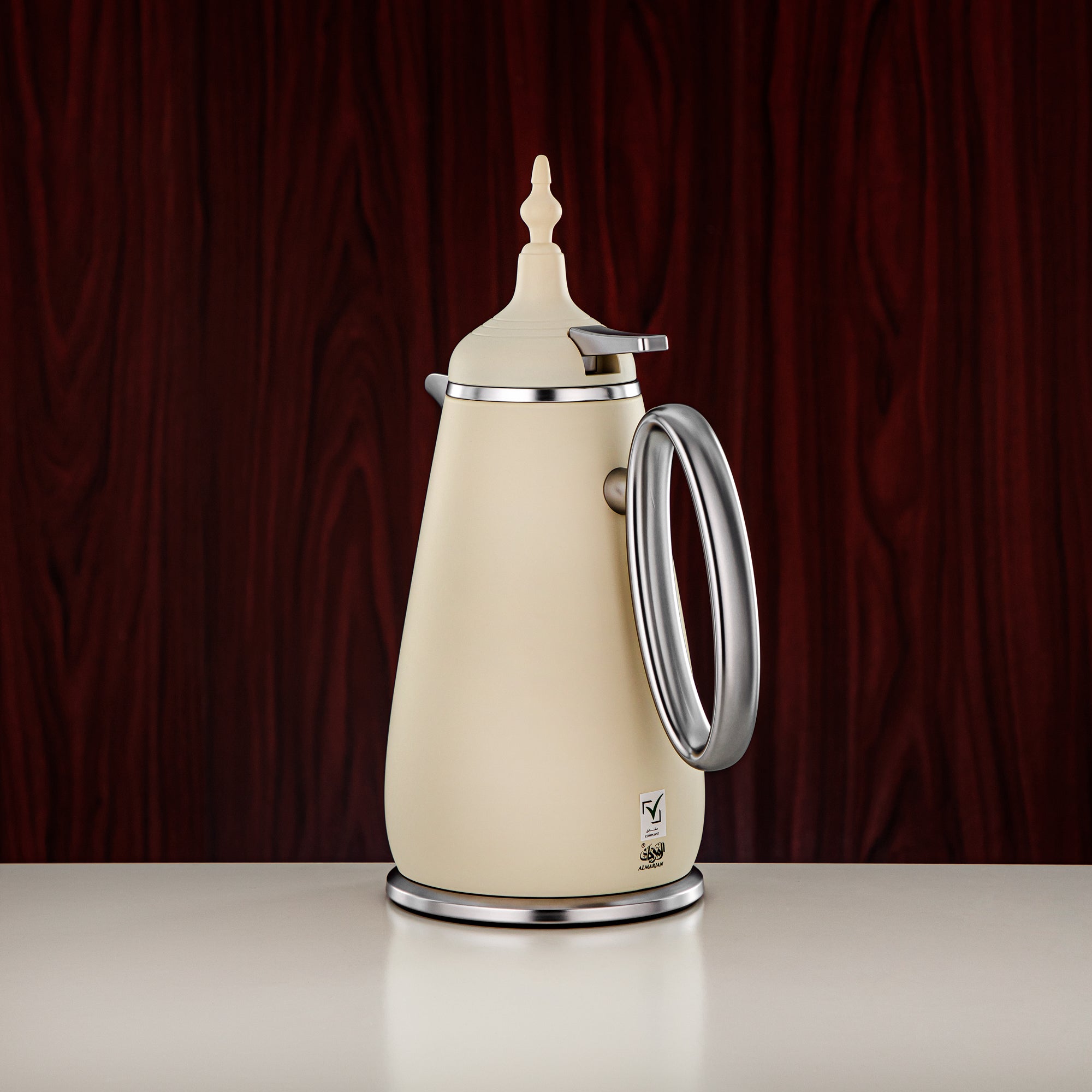 Almarjan Vacuum Flask Set Push Button ABS Matt Beige & Matt Silver 0.7L + 1L (UOP-A0700/B1000Q305YE23) - Classic Vacuum Flask