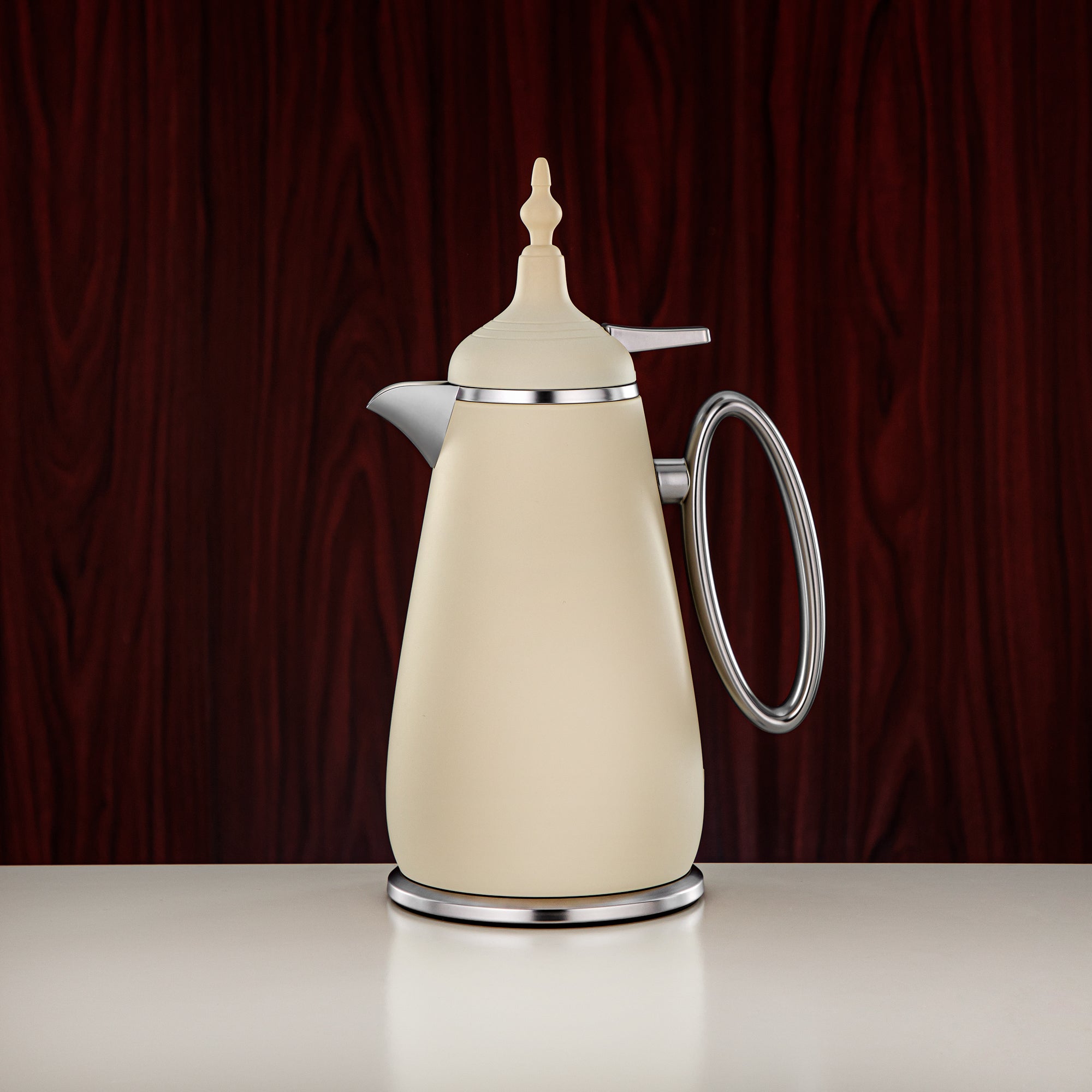 Almarjan Vacuum Flask Set Push Button ABS Matt Beige & Matt Silver 0.7L + 1L (UOP-A0700/B1000Q305YE23) - Classic Vacuum Flask