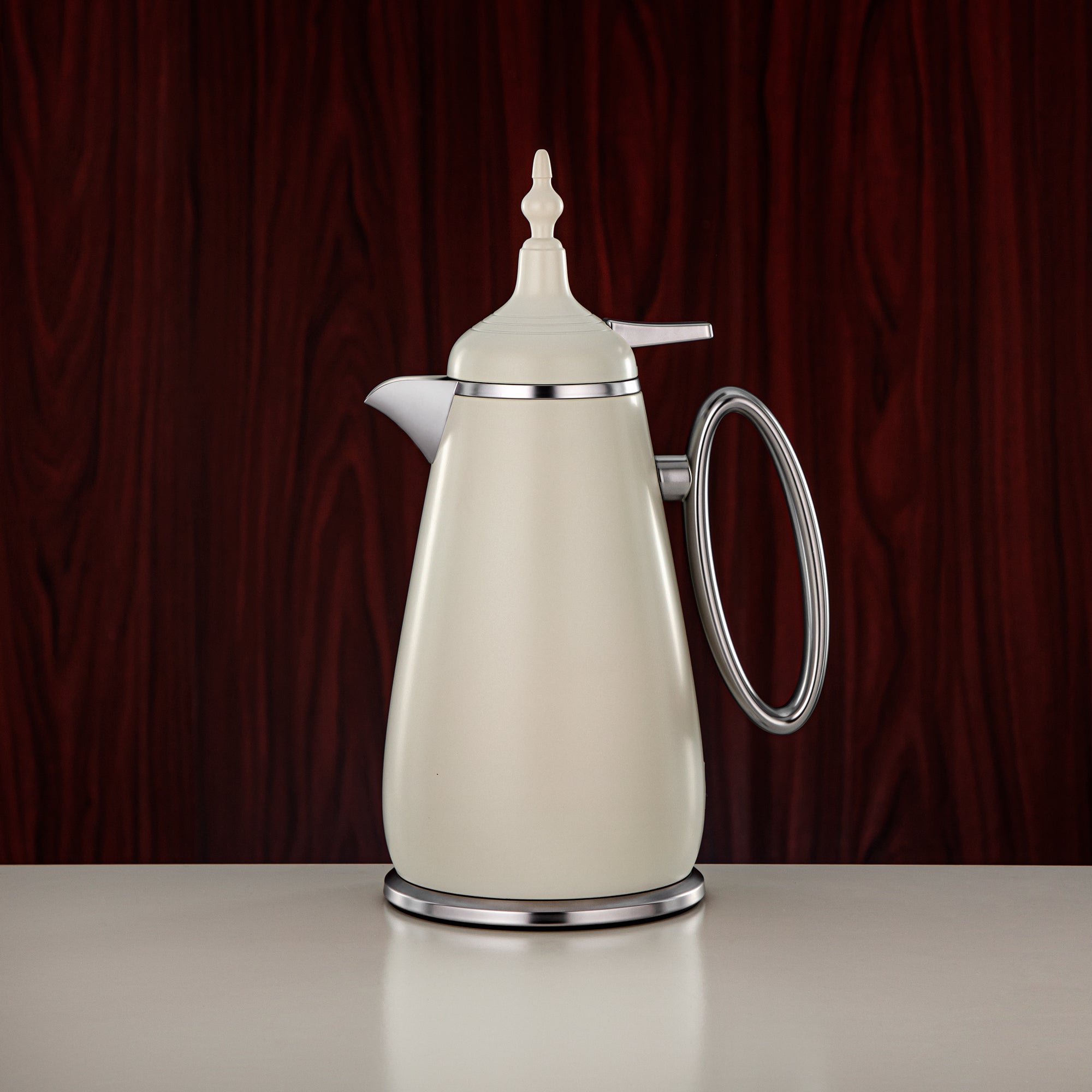 Almarjan Vacuum Flask Set Push Button ABS Matt White & Matt Silver 0.7L + 1L (UOP-A0700/B1000Q330YZE23) - Classic Vacuum Flask