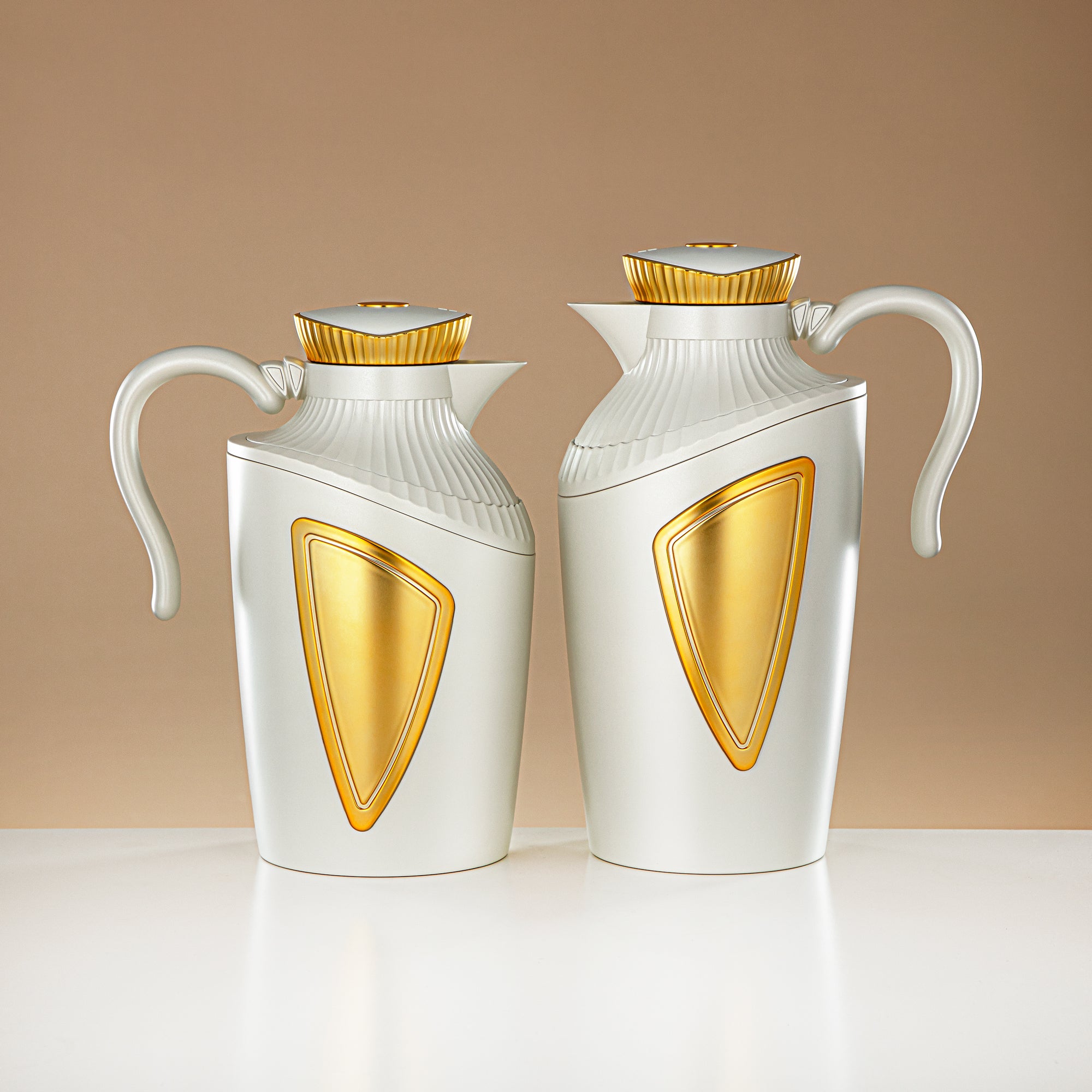 Almarjan 2 Pieces Vacuum Flask Set Matt White & Gold - UWP-0700/1000 Q330YZE22