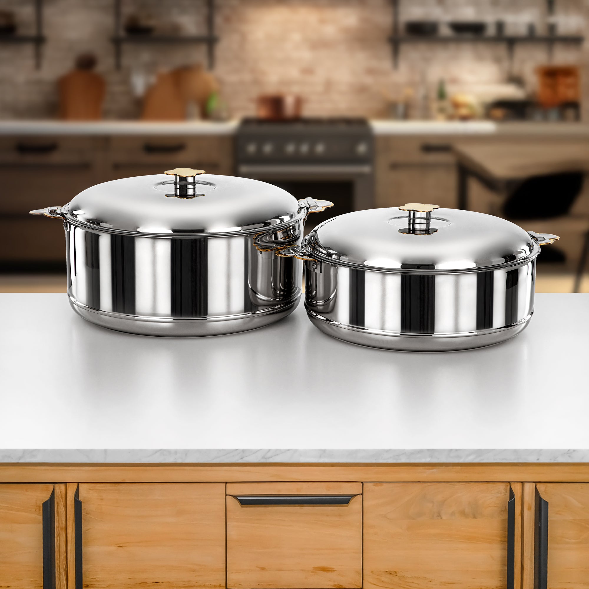 Almarjan Hot Pot Set Stainless Steel Silver & Gold 2-Piece (H25PG1) – Vida Collection | Large-Capacity Serving for Ramadan & Gatherings