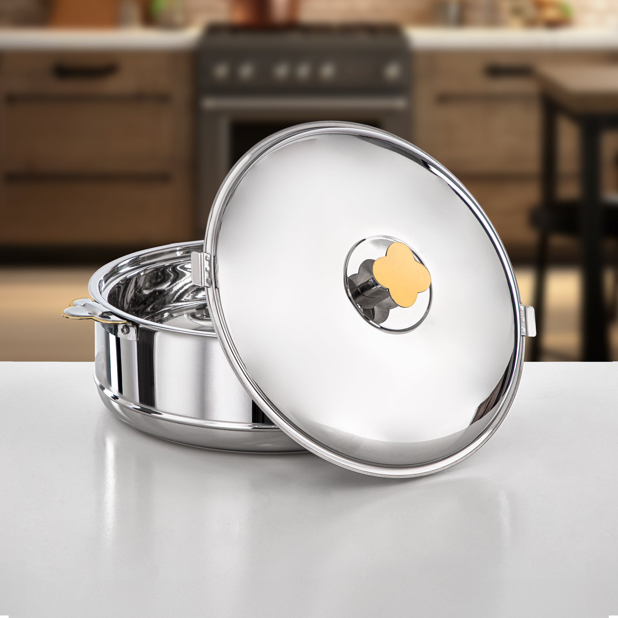 Almarjan Hot Pot Set Stainless Steel Silver & Gold 2-Piece (H25PG1) – Vida Collection | Large-Capacity Serving for Ramadan & Gatherings