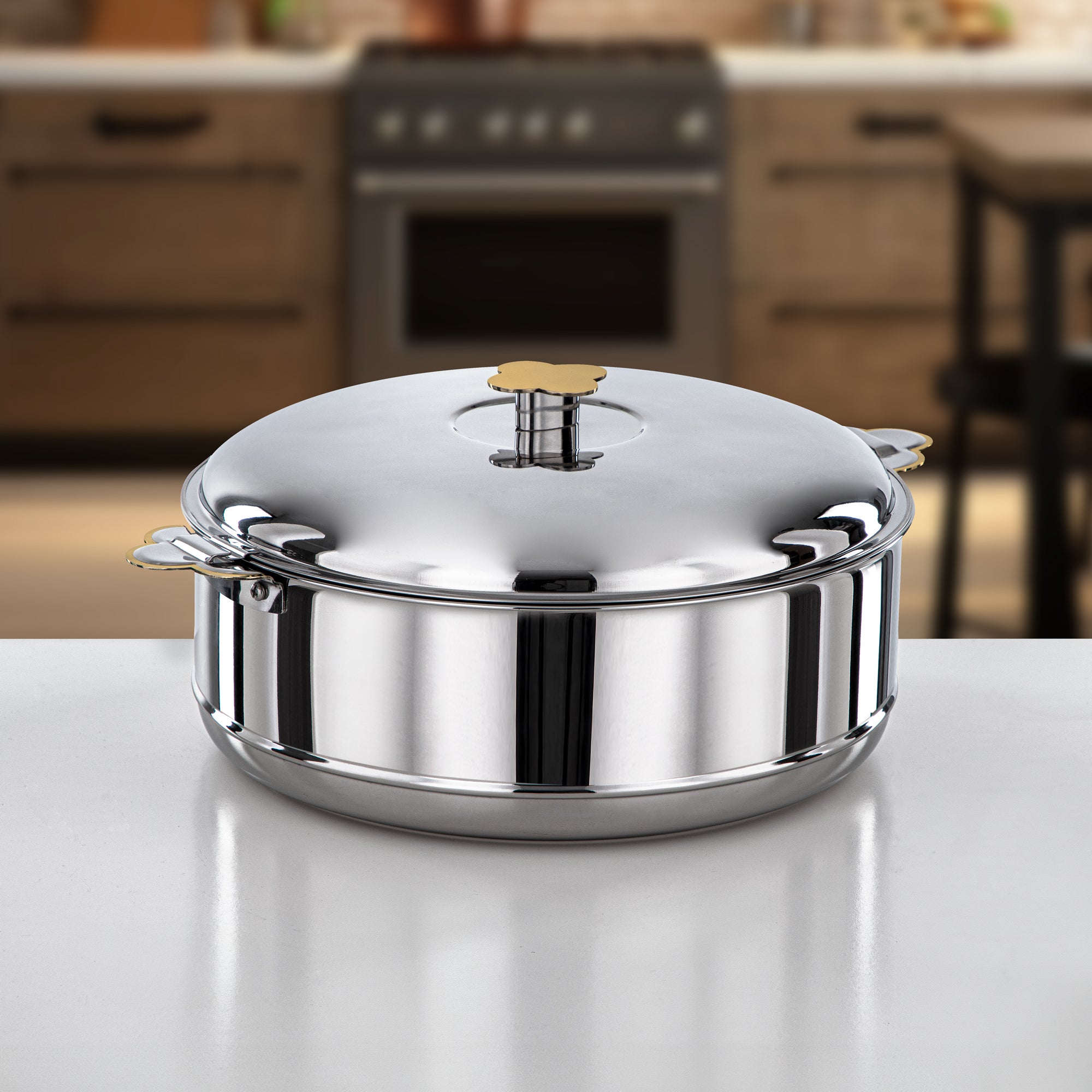 Almarjan Hot Pot Set Stainless Steel Silver & Gold 2-Piece (H25PG1) – Vida Collection | Large-Capacity Serving for Ramadan & Gatherings