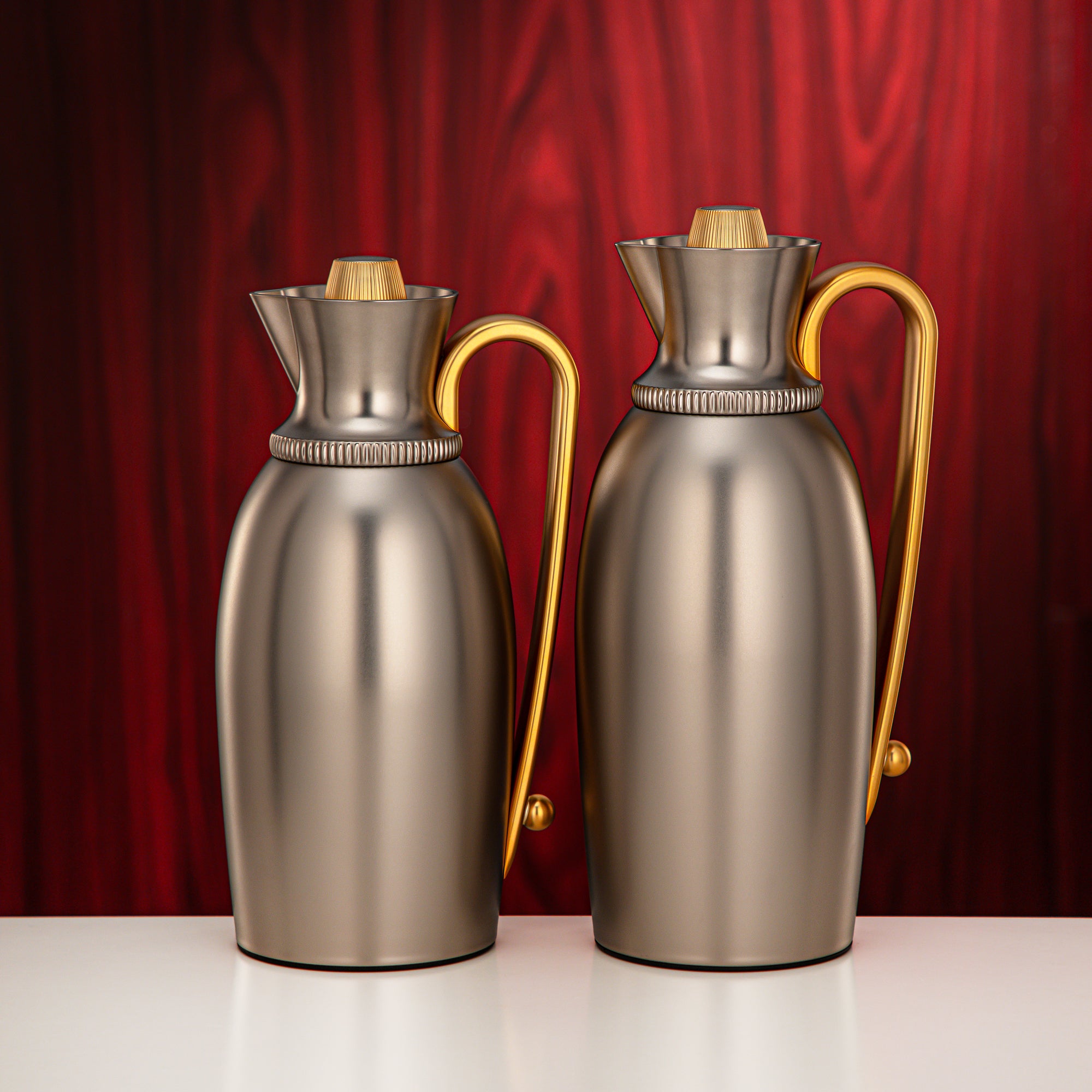 Almarjan Vacuum Flask Set 0.75L & 1L Matte Nickel & Gold