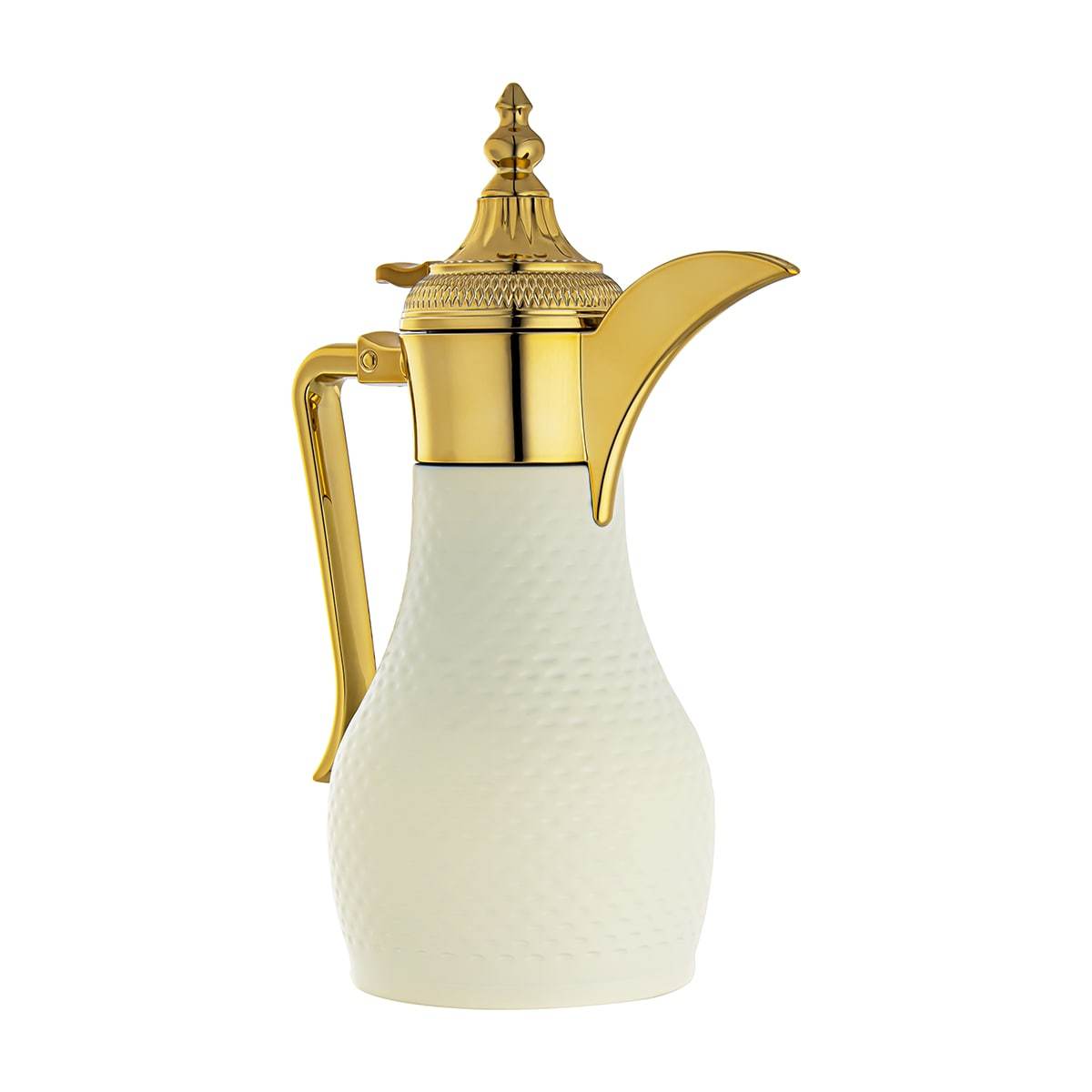 Almarjan 0.6 Liter Stainless Steel Double Wal Hammered Collection Vacuum Dallah White & Gold - SUD/H-060-MIVG