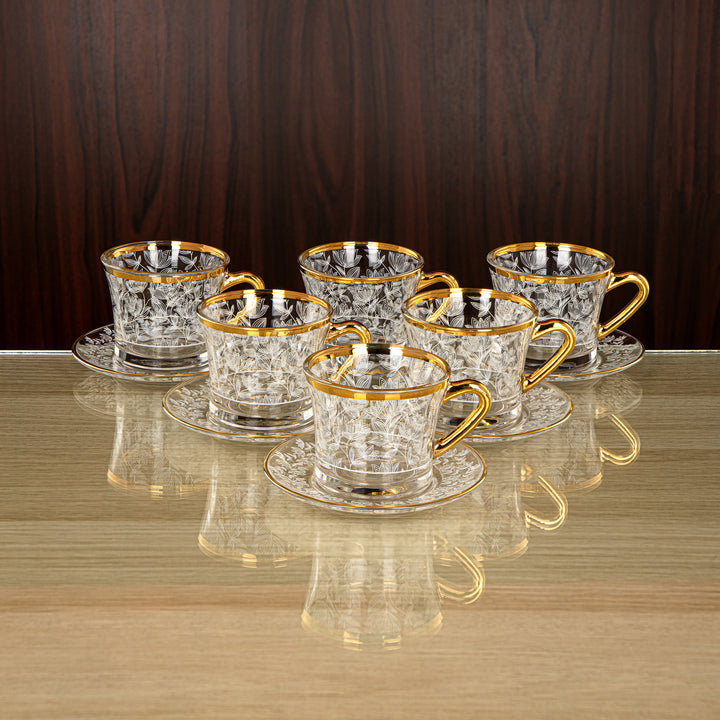 Almarjan 160 ML Glass Cup & Saucer - 1353BJ-0011P-SYE