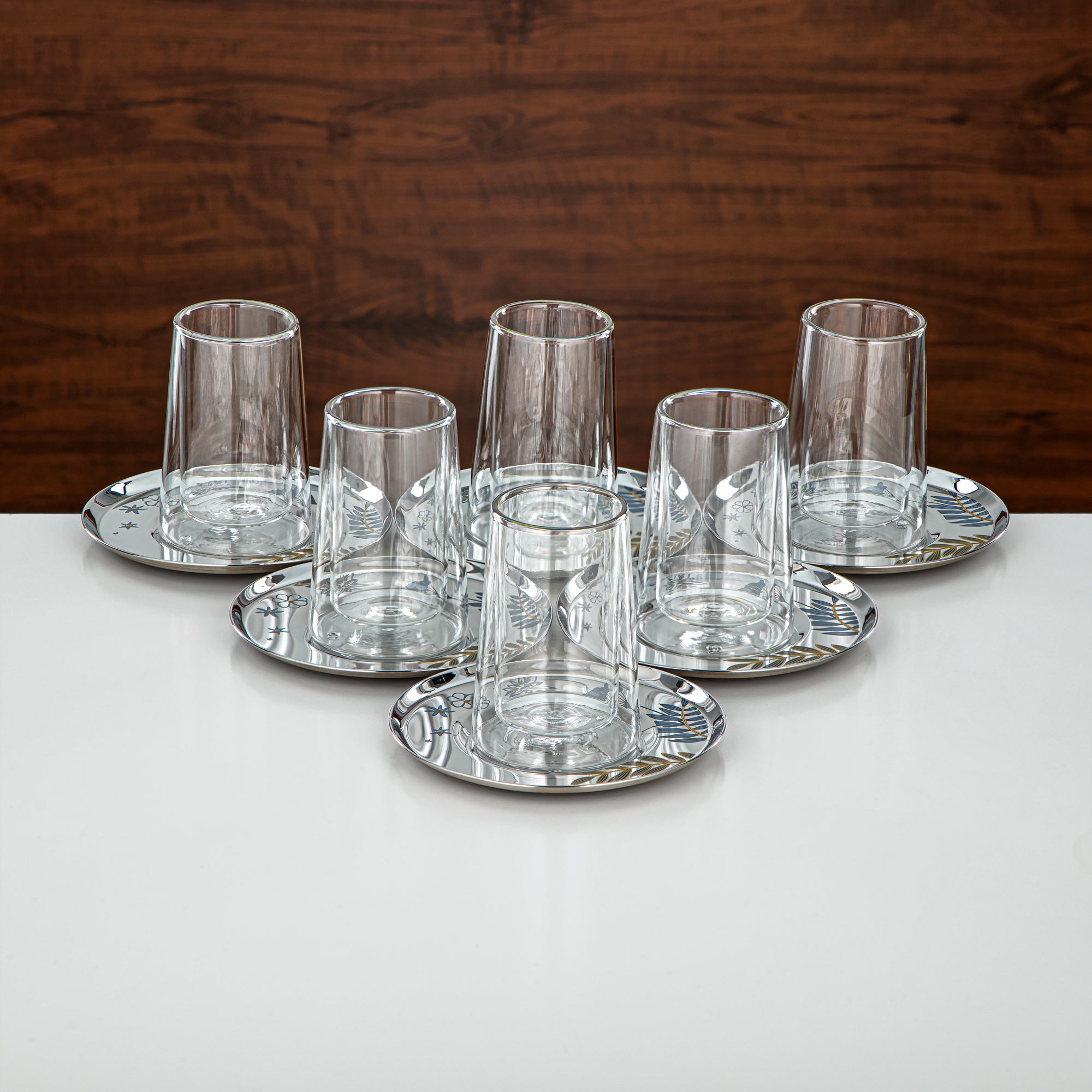 Almarjan Tea Set Double-Walled Borosilicate Glass, Stainless Steel & Porcelain 18 Pieces (18PCS-12196-3) – Blue Botanical Tea Collection