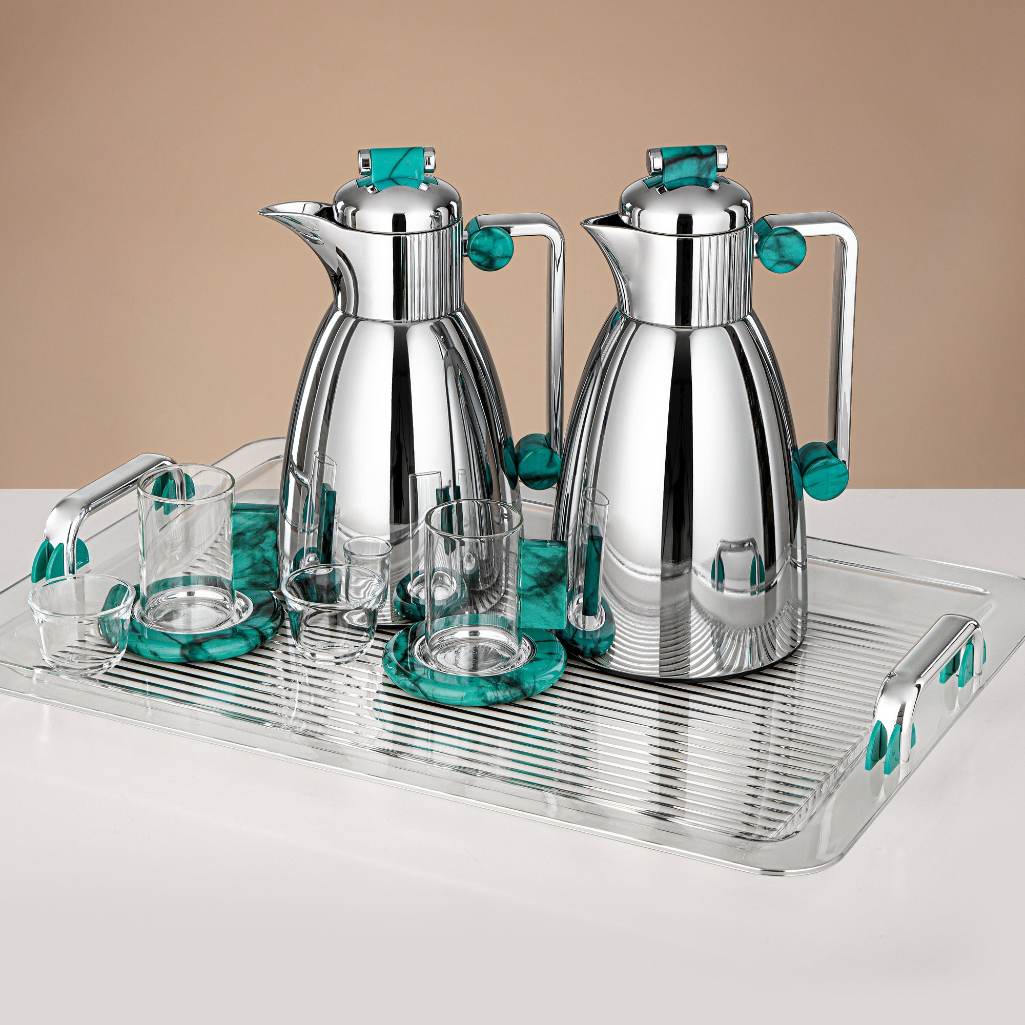 Almarjan 21 Pieces Serving Ensemble, Silver & Tiffany Marble
