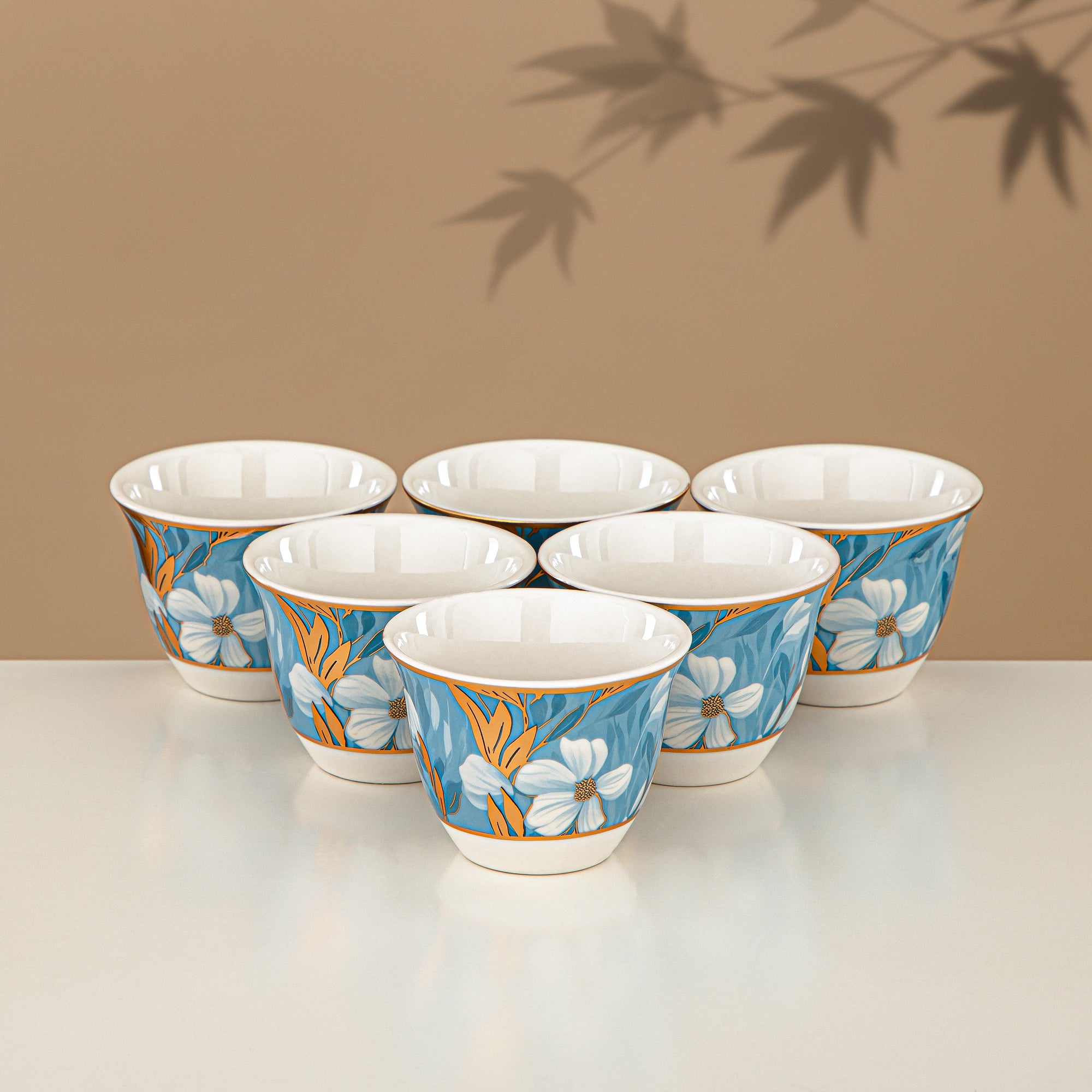 Almarjan Vacuum Flask Set 24 Pieces, 1L + 1L, Floral & Matt Gold (24-JBH-TR-AZ01G) - Tea & Coffee Complete Set