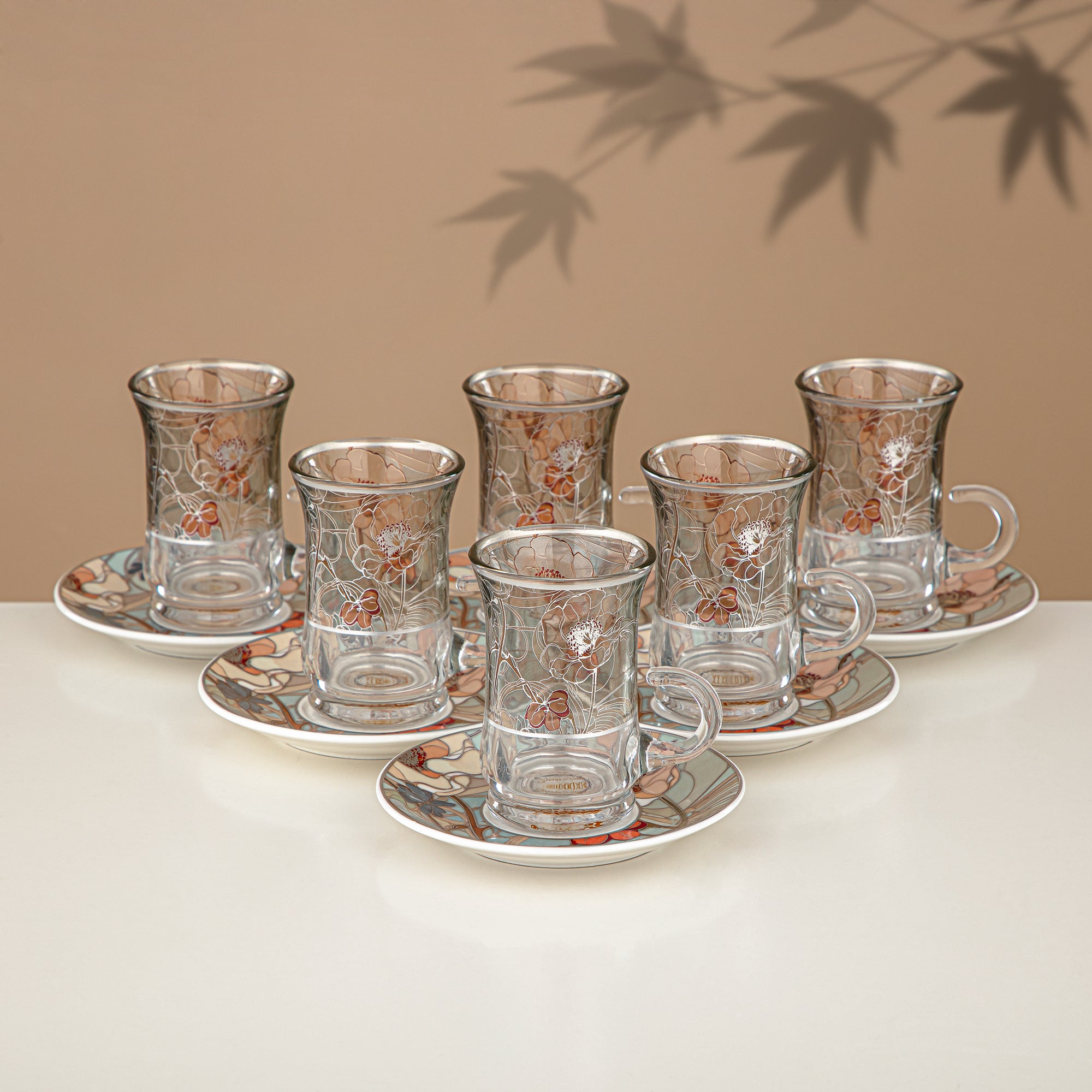 Almarjan Vacuum Flask Set 24 Pieces, 1L + 1L, Floral & Matt Silver (24-JBH-TR-AZ02S) - Tea & Coffee Complete Set