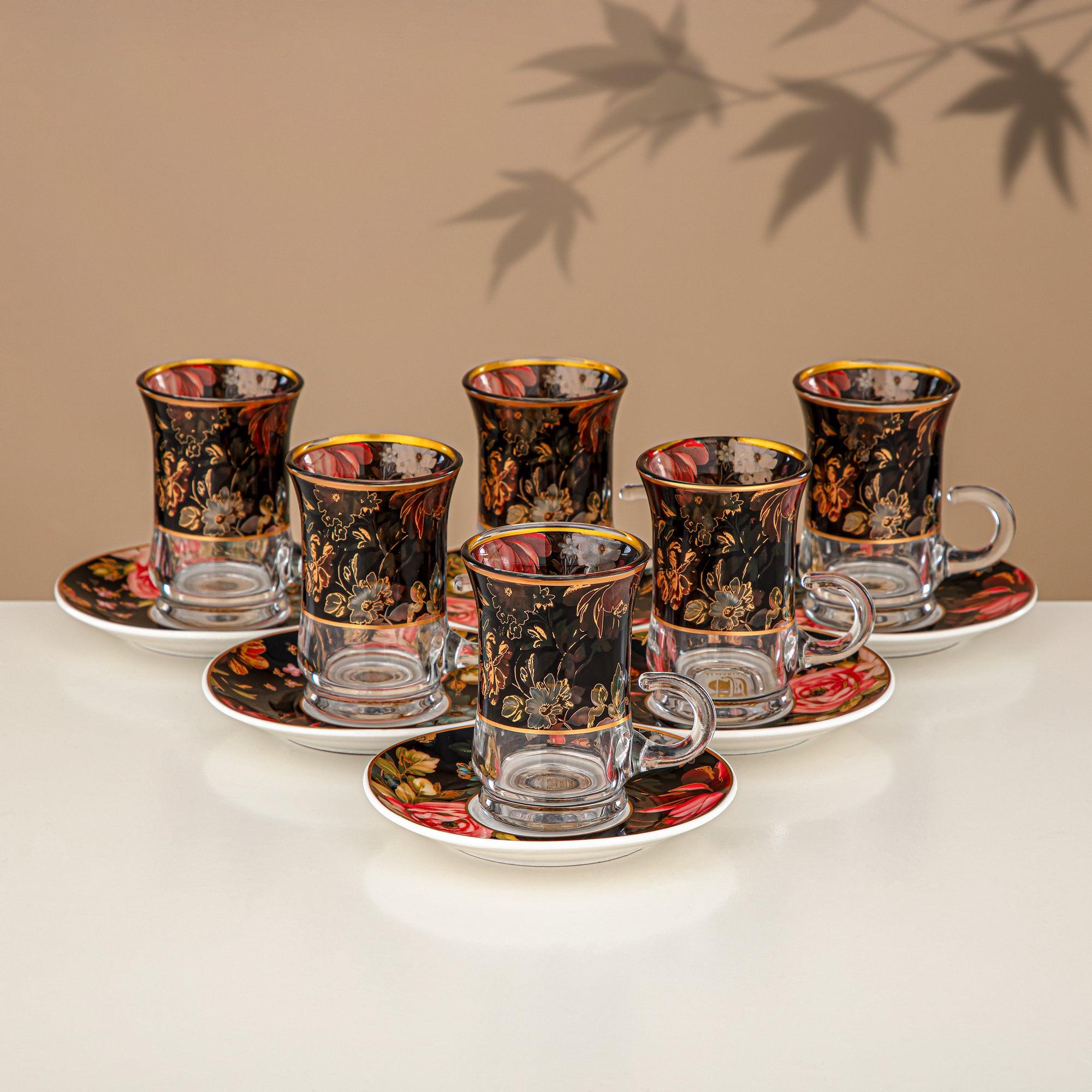 Almarjan Vacuum Flask Set 24 Pieces, 1L + 1L, Floral & Matt Gold (24-JBH-TR-AZ04G) - Tea & Coffee Complete Set