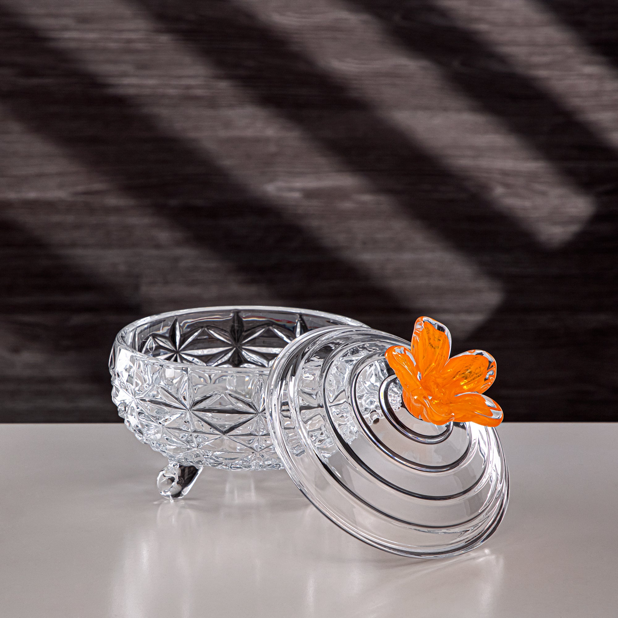 Almarjan Candy Bowl Glass Clear with Orange Flower