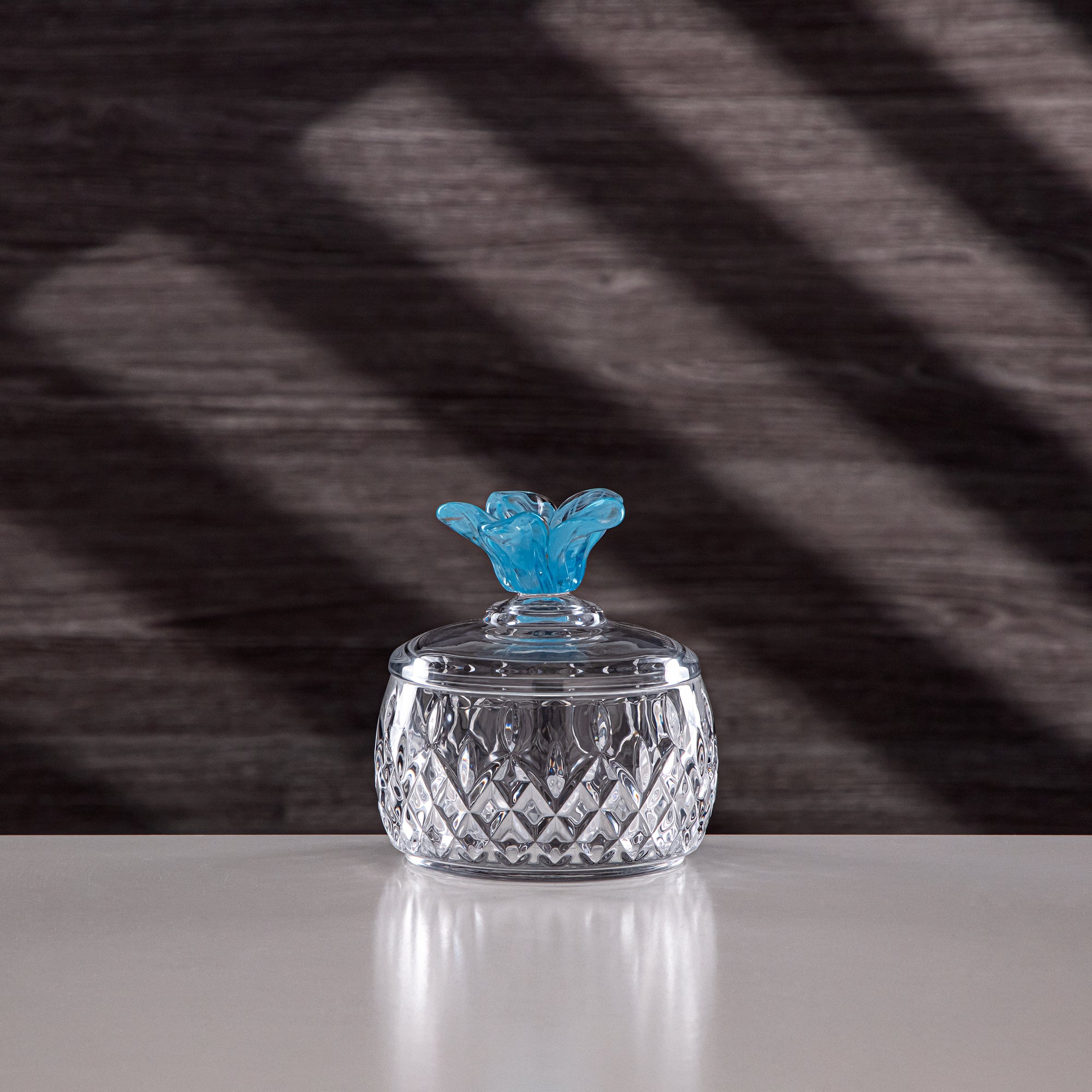 Almarjan Sugar Bowl Glass Clear with Blue Flower