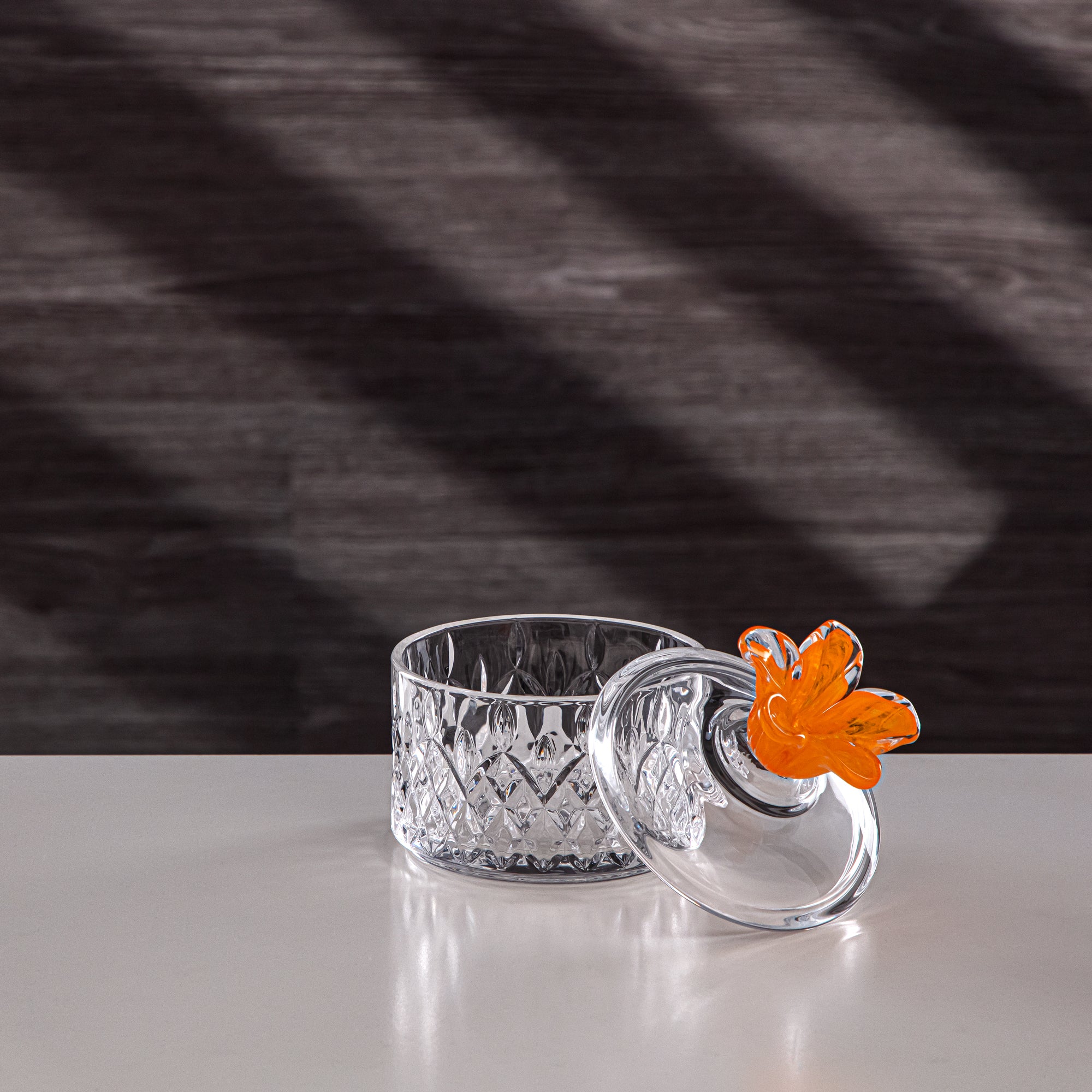 Almarjan Sugar Bowl 10.5 cm Glass Clear with Orange Flower