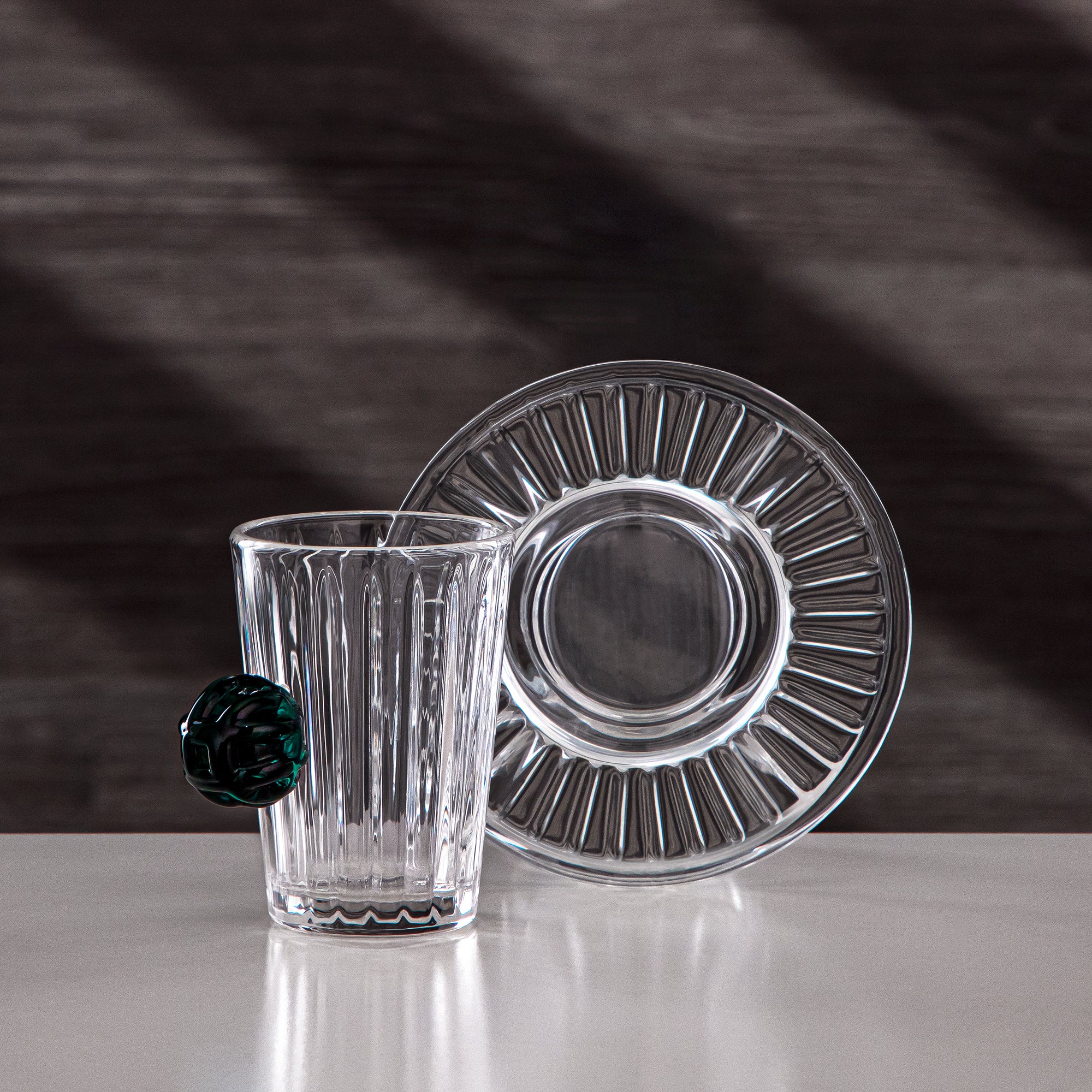 Almarjan Tea Cup & Saucer Clear with Turquoise Knot