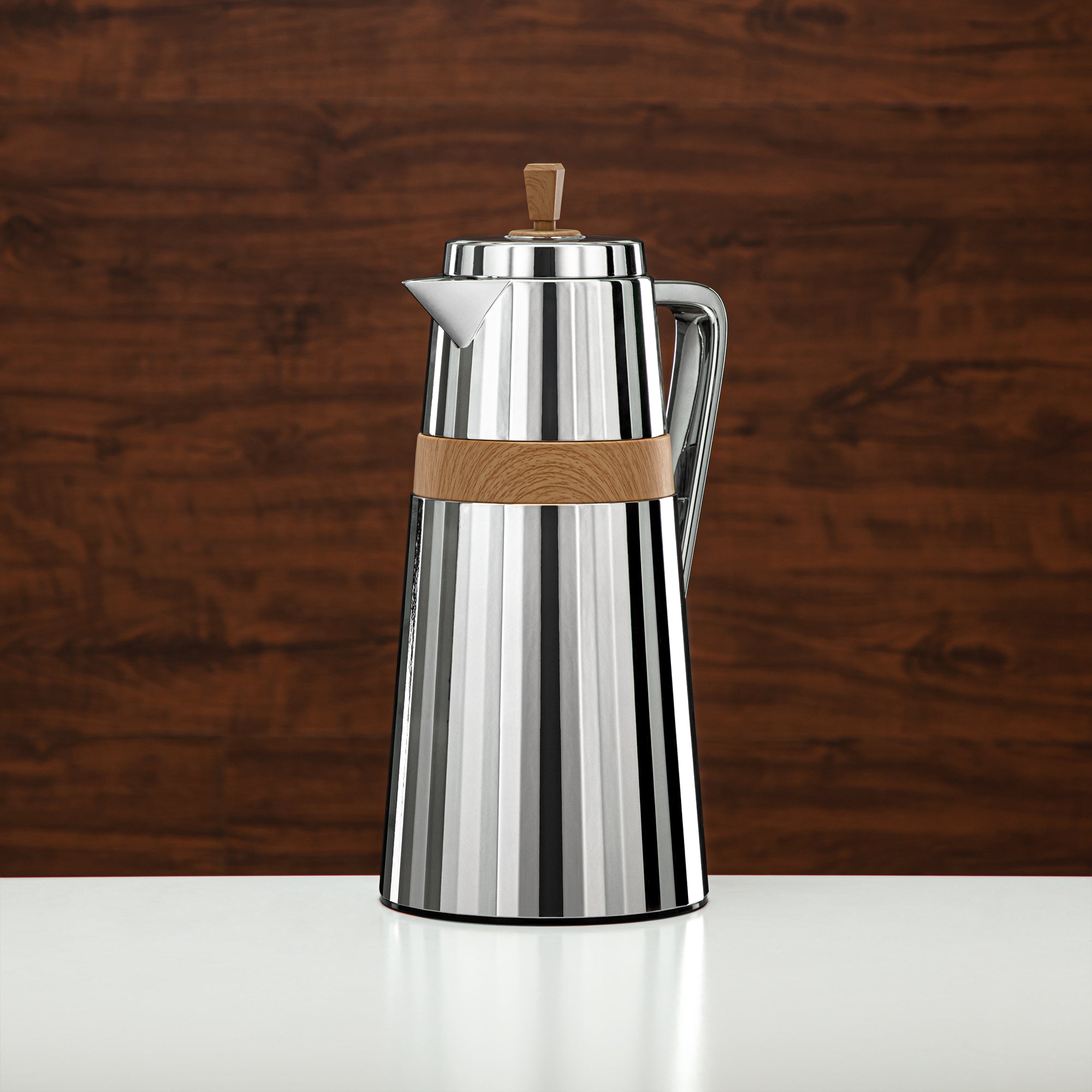 Almarjan 2 Pieces Vacuum Flask Set Silver & Wood - C77-SCW