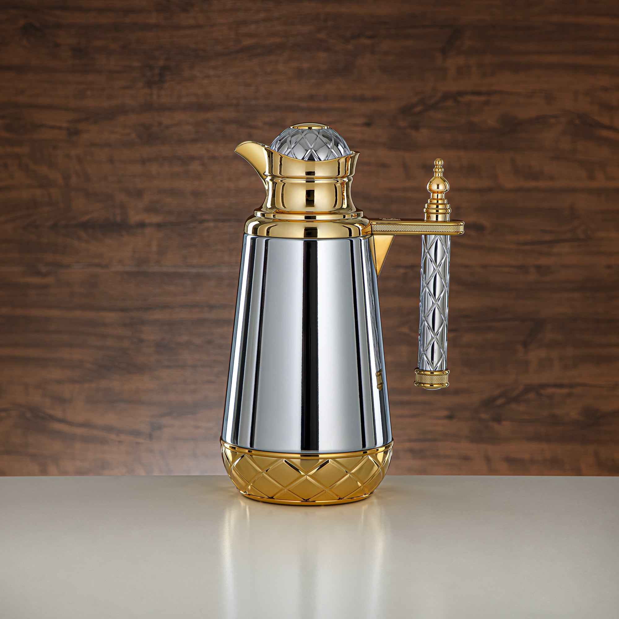 Almarjan Vacuum Flask Set, Push Button - 0.7L + 1L, Silver & Gold (CBY+CBZ-CEG) - Classic Vacuum Flasks